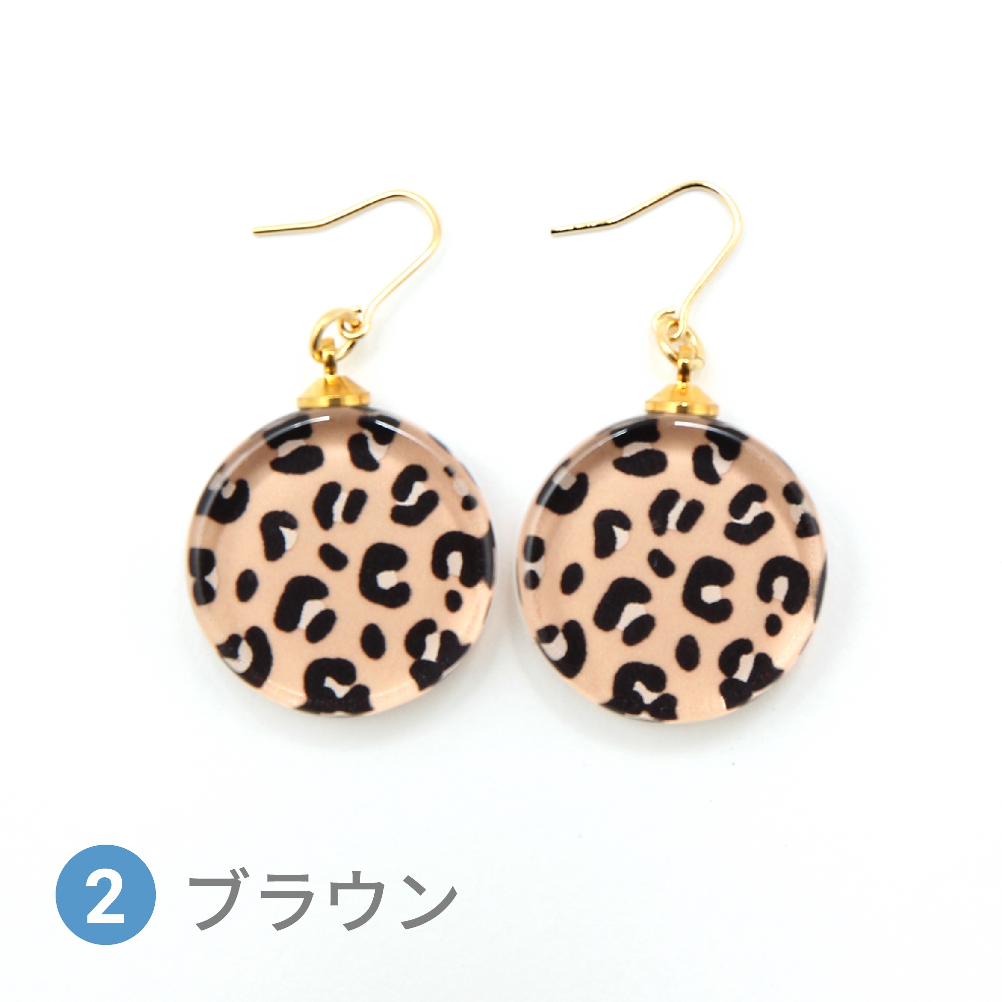 Glass accessories Pierced Earring LEOPARD brown round shape