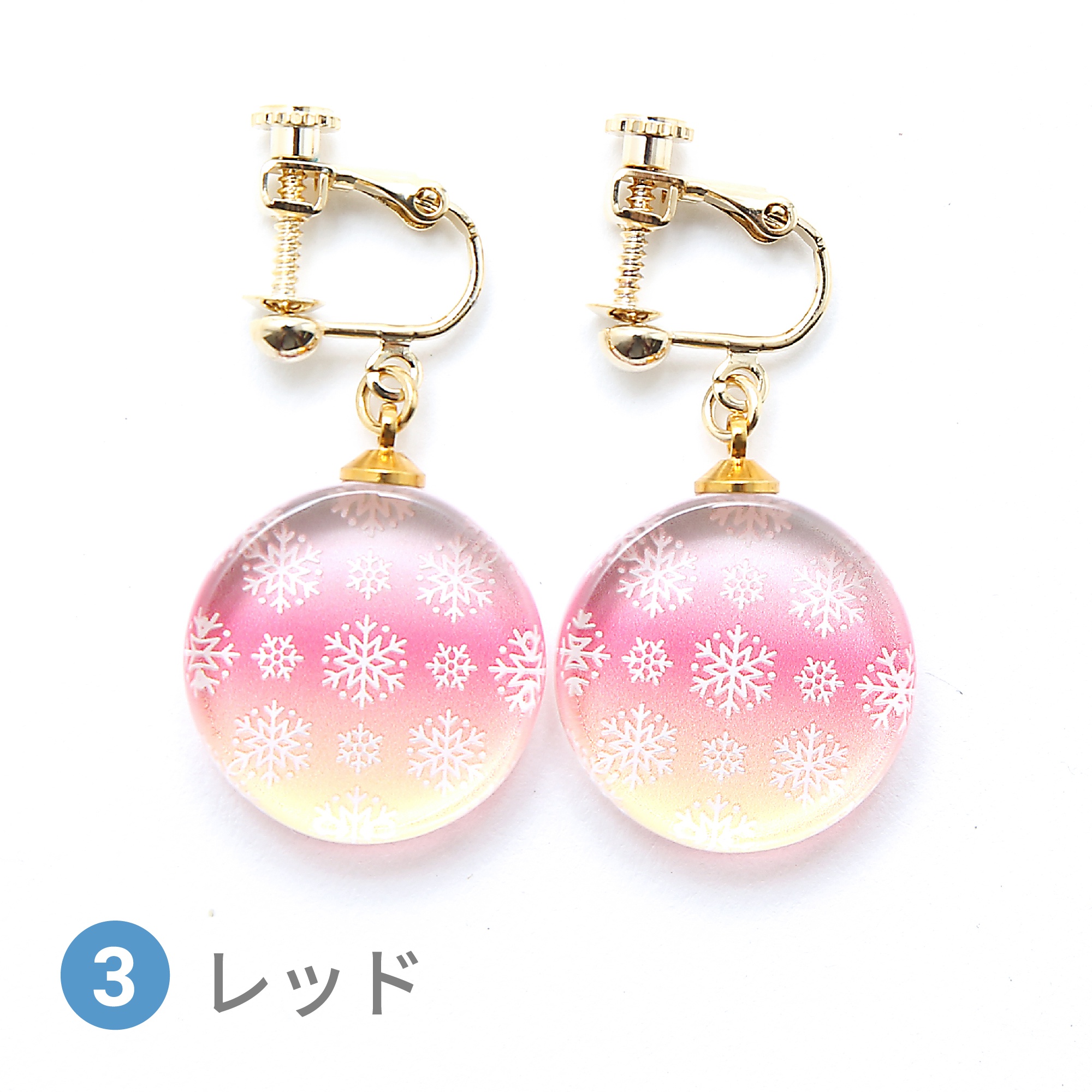 Glass accessories Earring snow flake red round shape