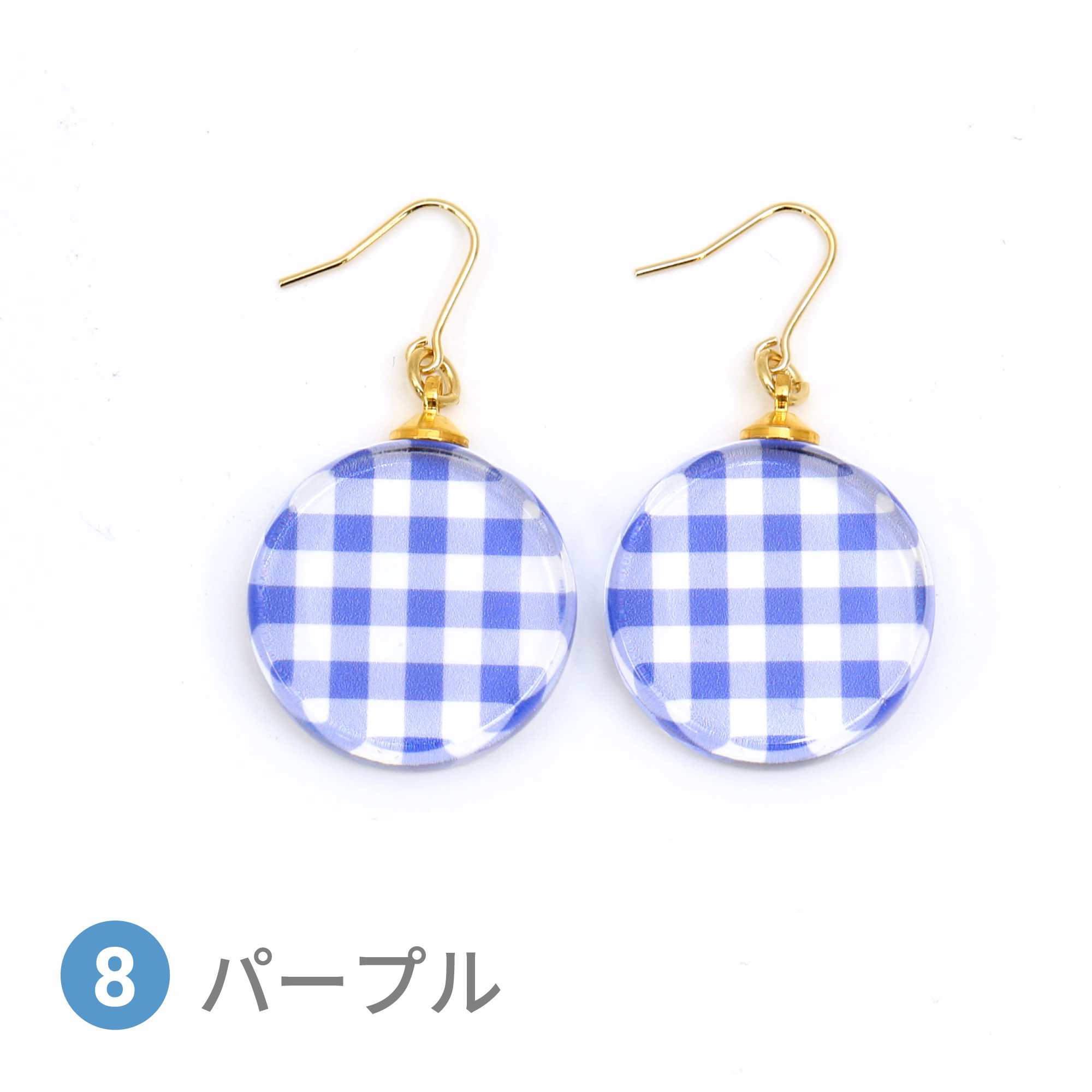 Glass accessories Pierced Earring GINGHAM CHECK purple round shape