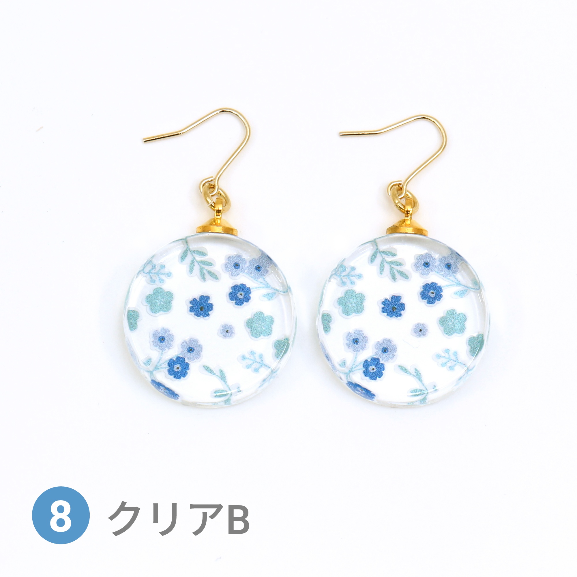Glass accessories Pierced Earring FLORAL PATTERN clear B round shape
