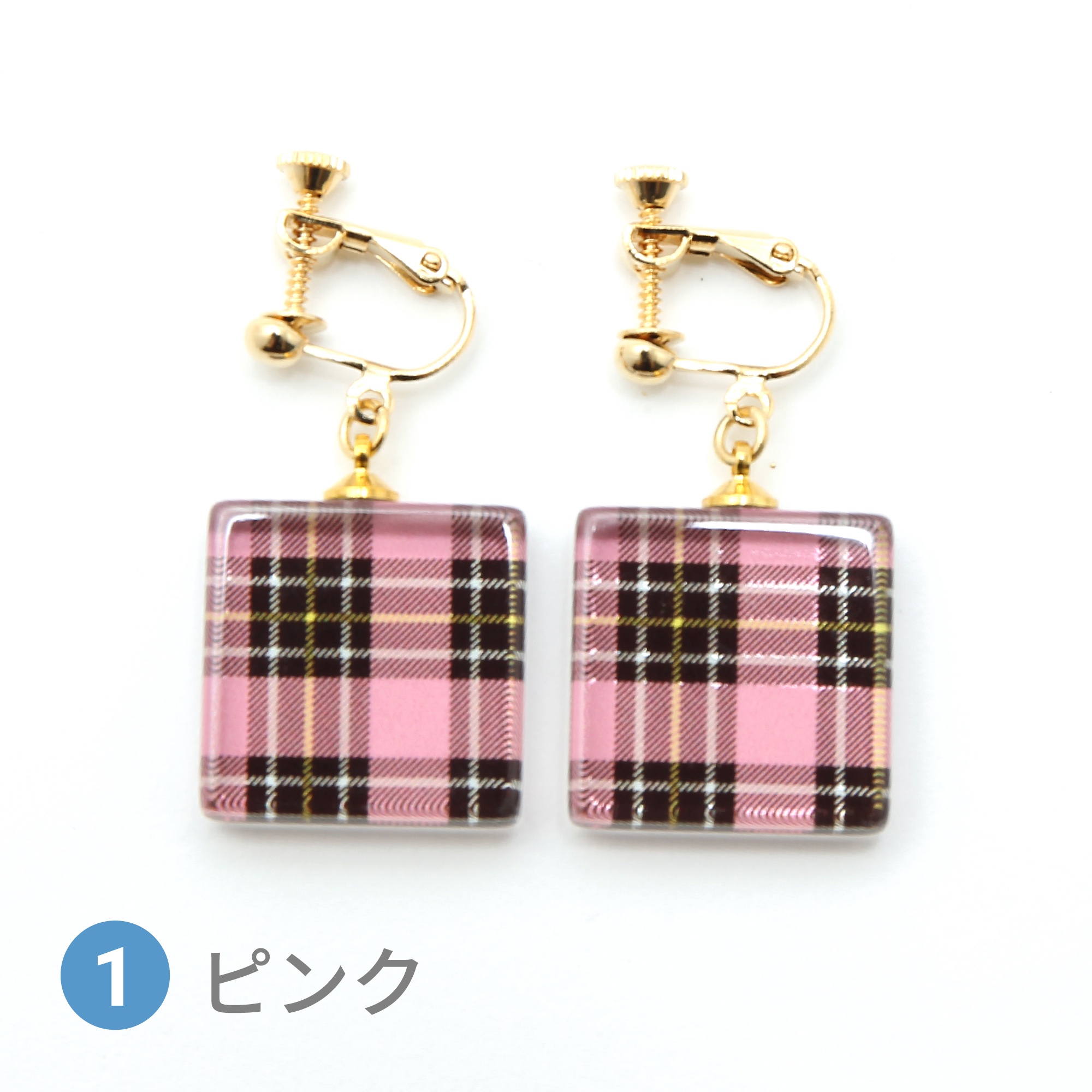 Glass accessories Earring TARTAN pink square shape