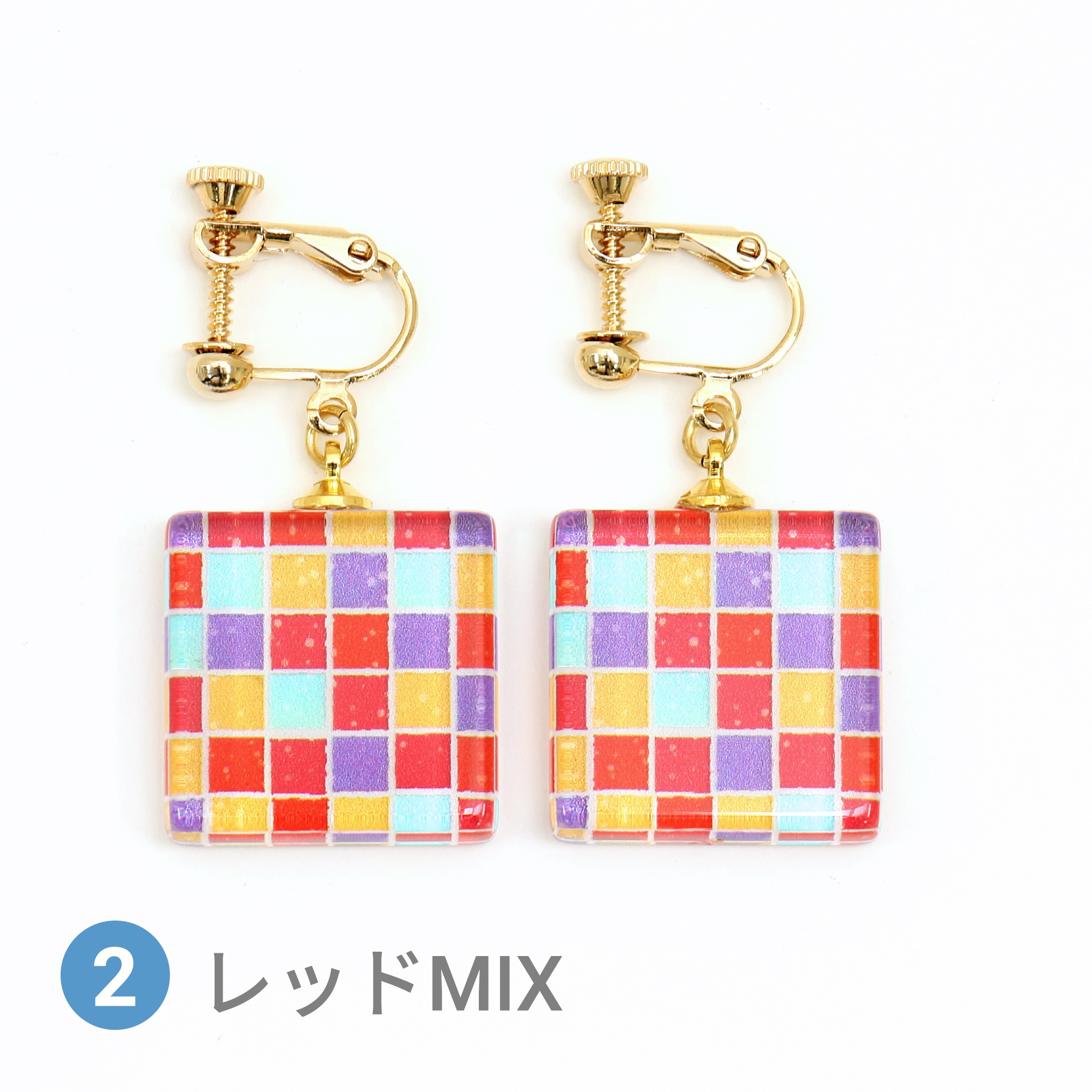 Glass accessories Earring TILE red mix square shape