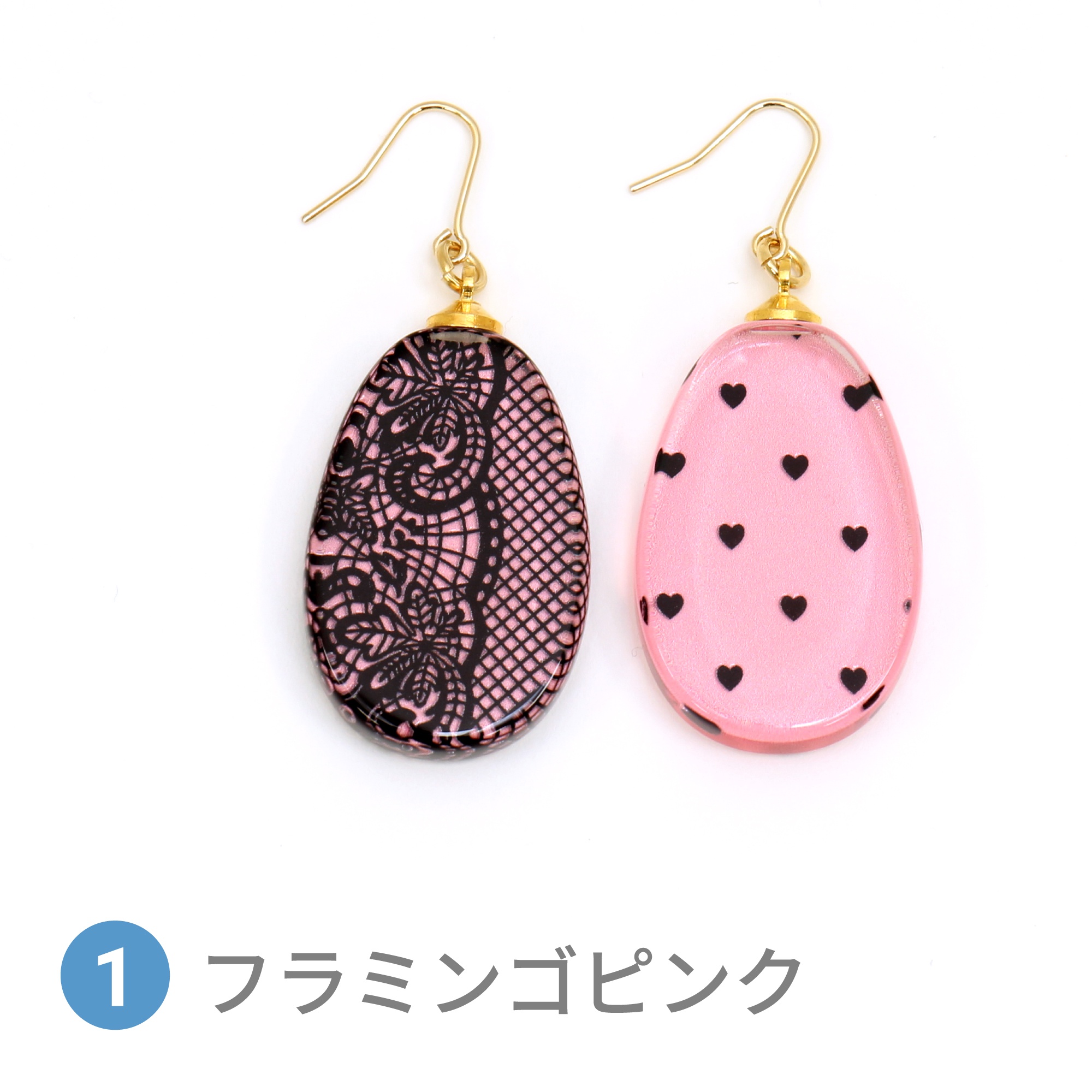 Glass accessories Pierced Earring LACE&HEART flamingo pink drop shape