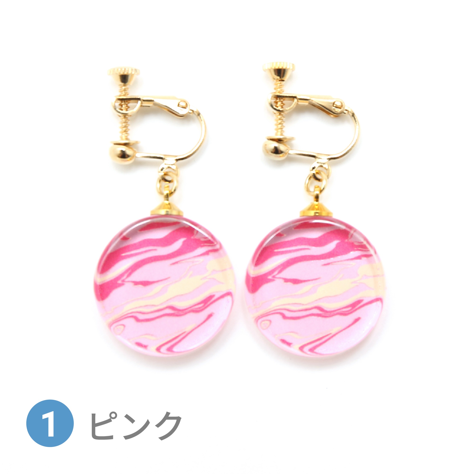 Glass accessories Earring MARBLE pink round shape