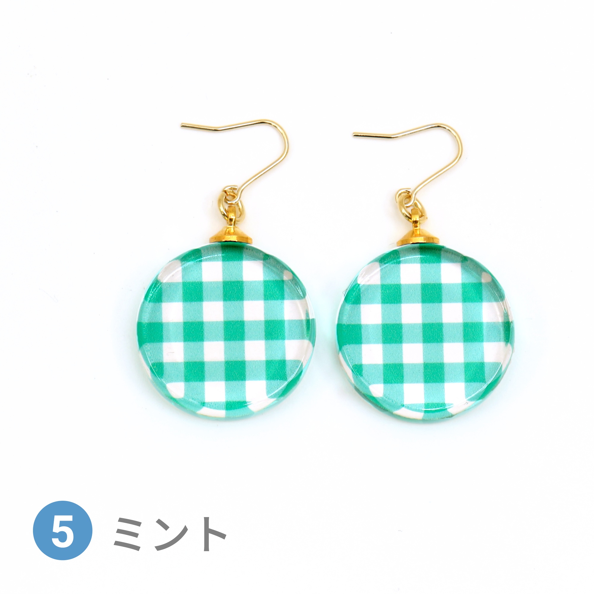 Glass accessories Pierced Earring GINGHAM CHECK mint round shape