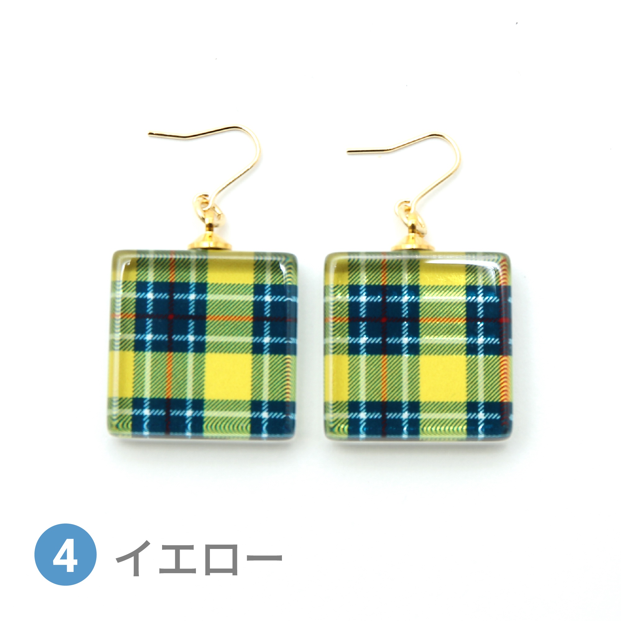 Glass accessories Pierced Earring TARTAN yellow square shape