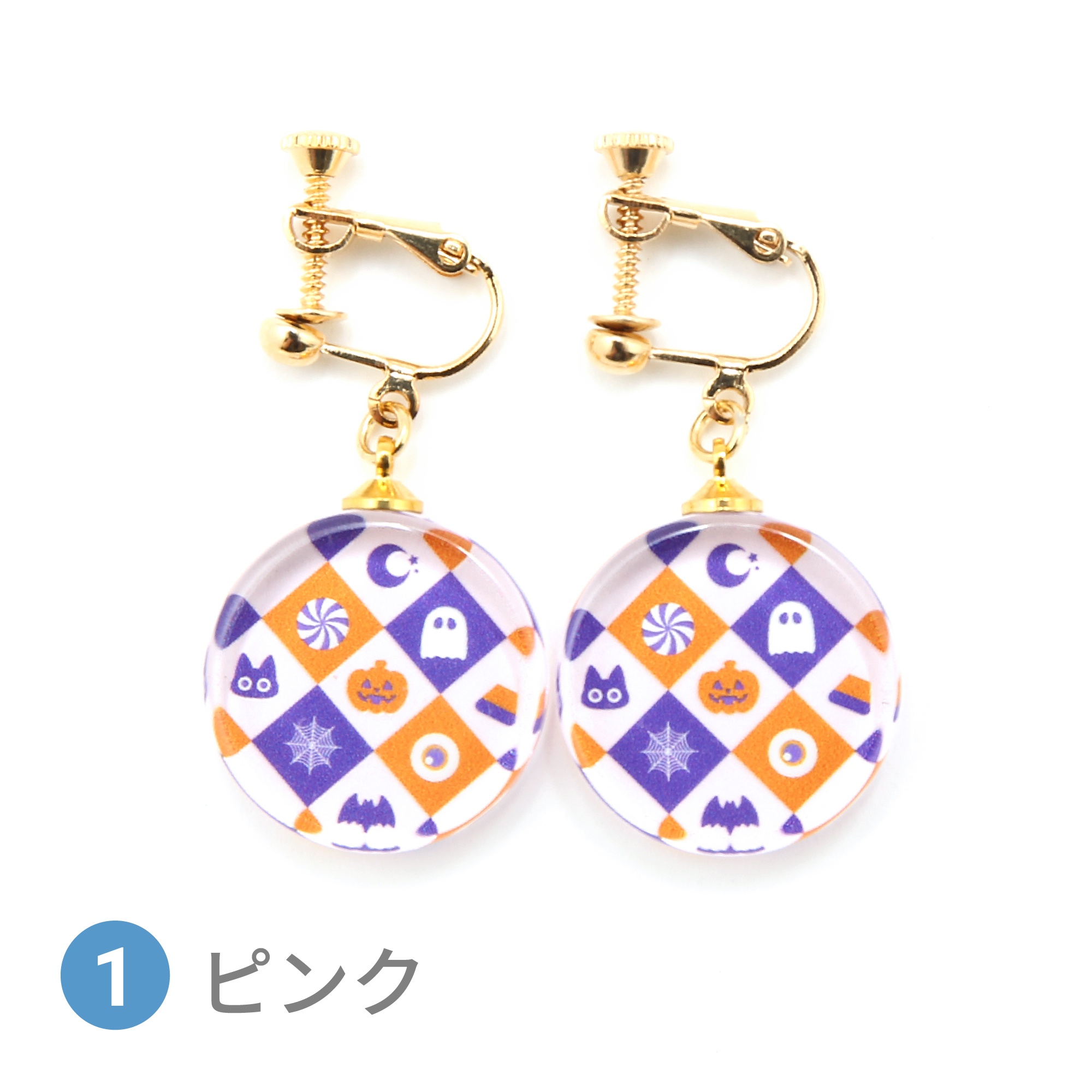 Glass accessories Earring HALLOWEEN PATTERN pink round shape