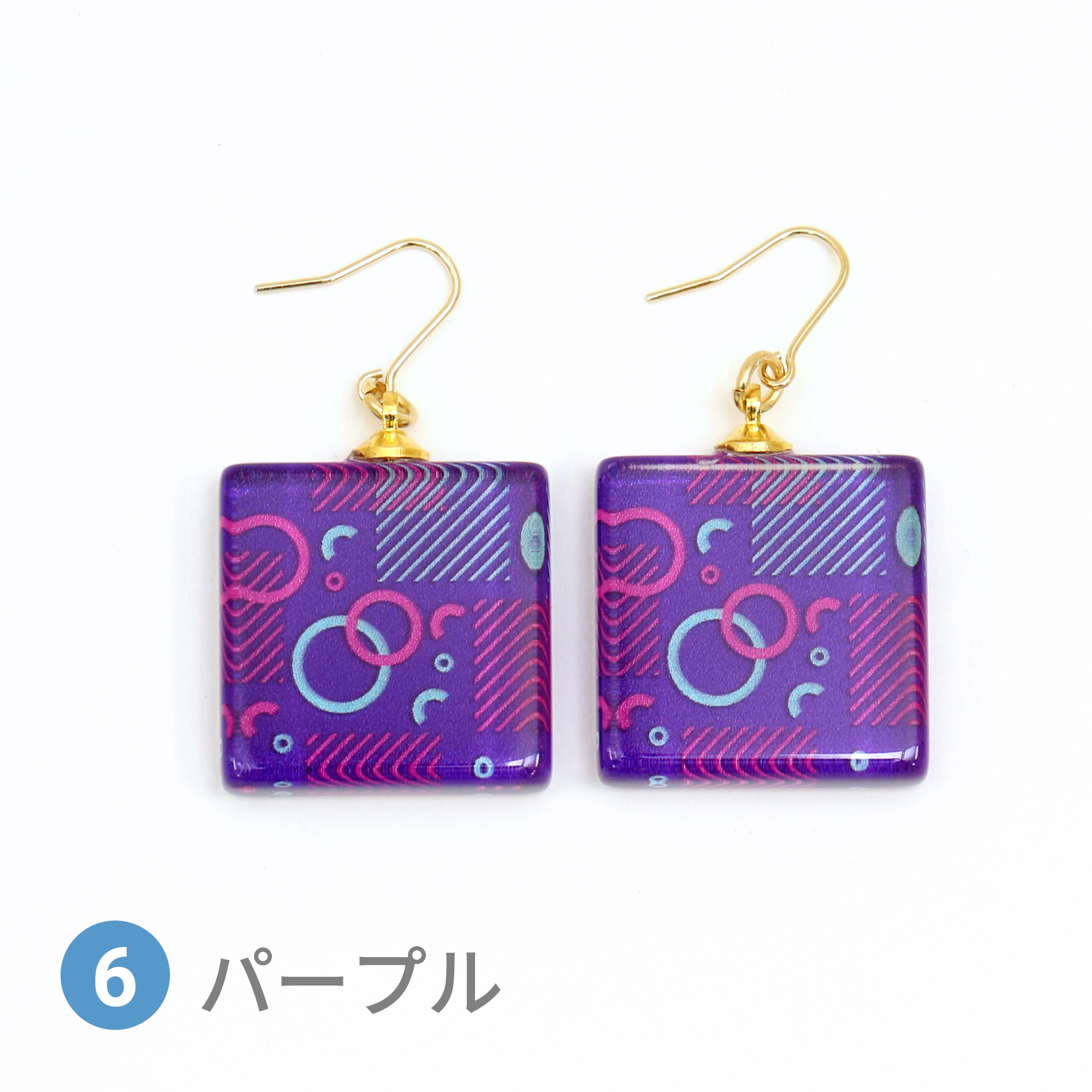 Glass accessories Pierced Earring GEOMETRIC purple square shape