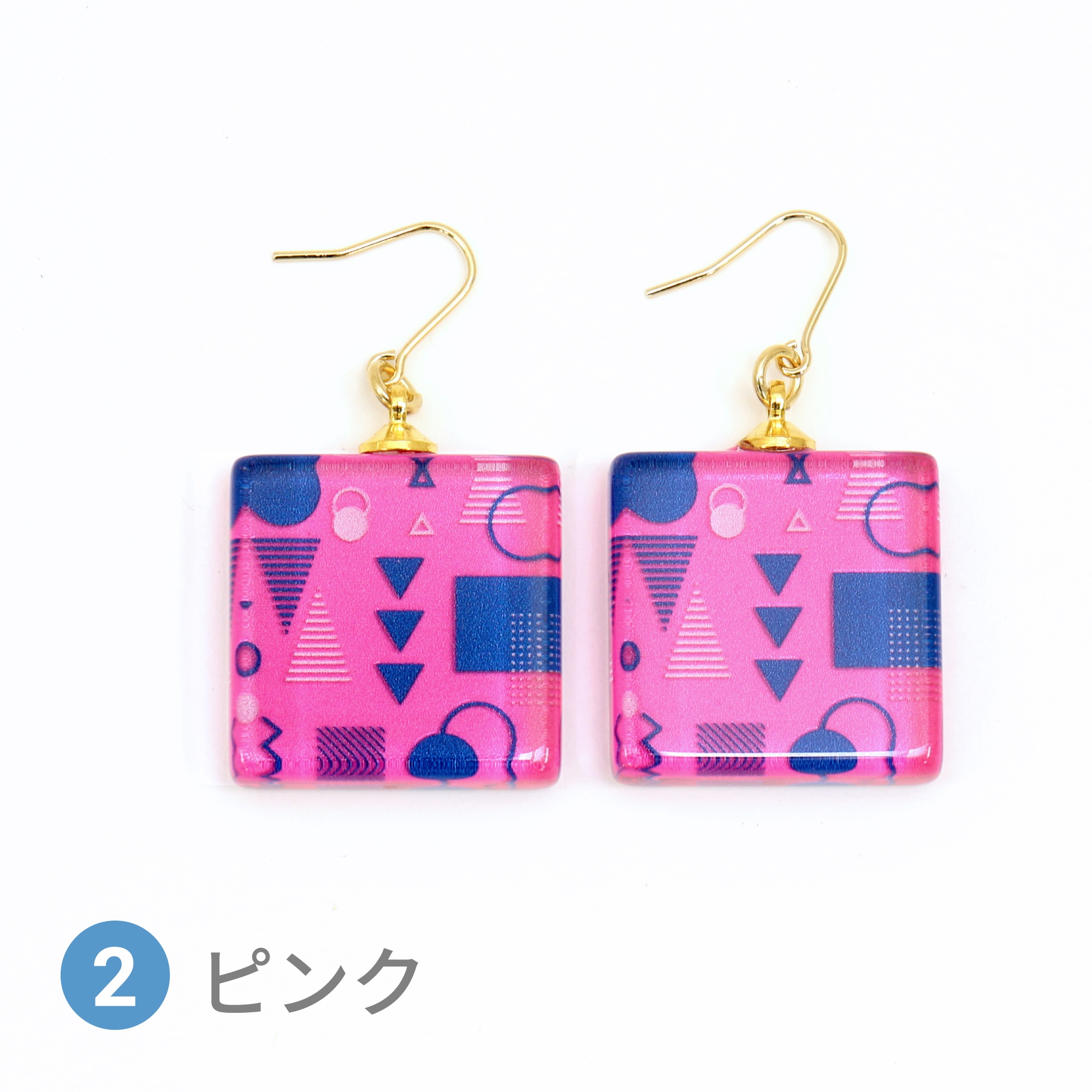 Glass accessories Pierced Earring GEOMETRIC pink square shape