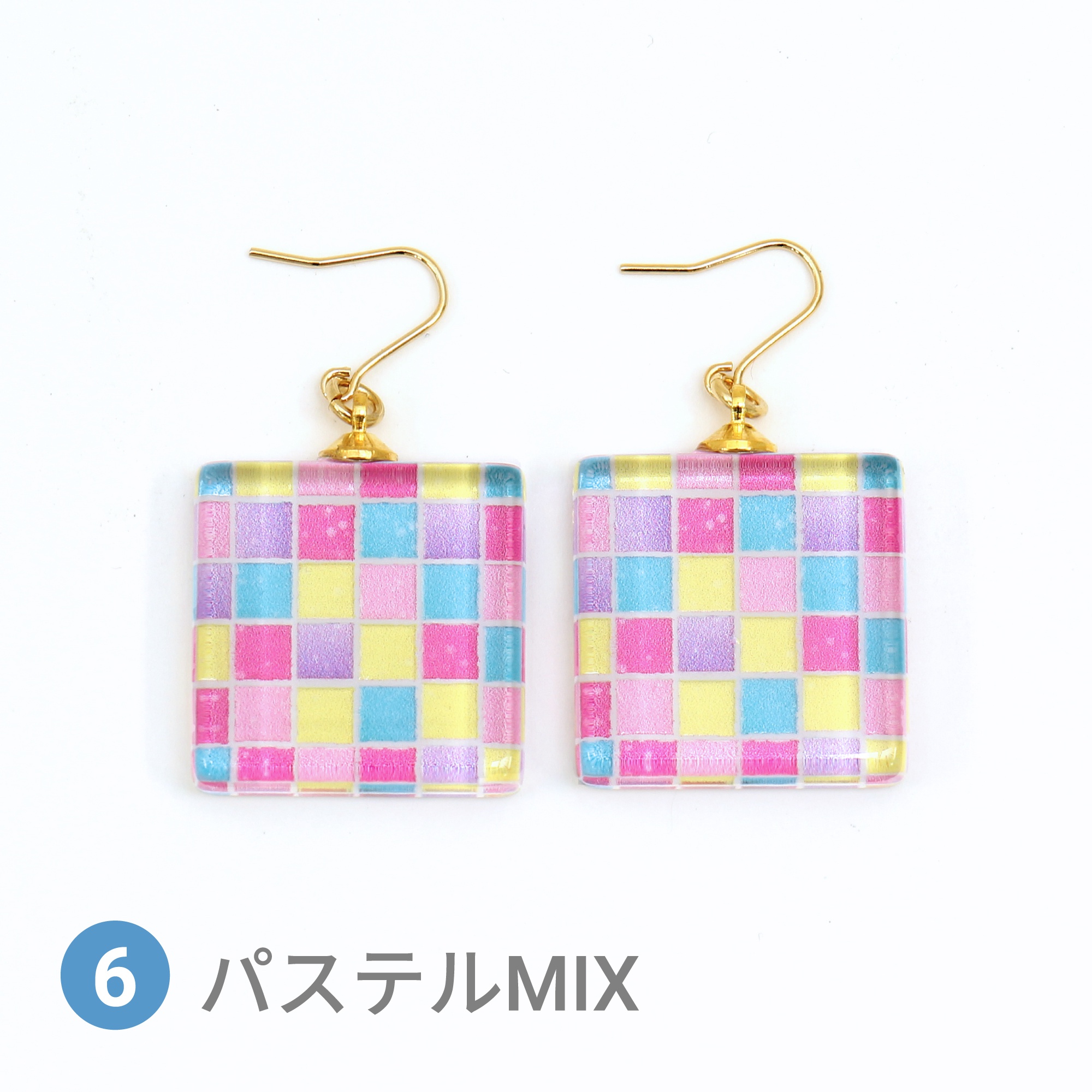 Glass accessories Pierced Earring TILE pastel mix square shape