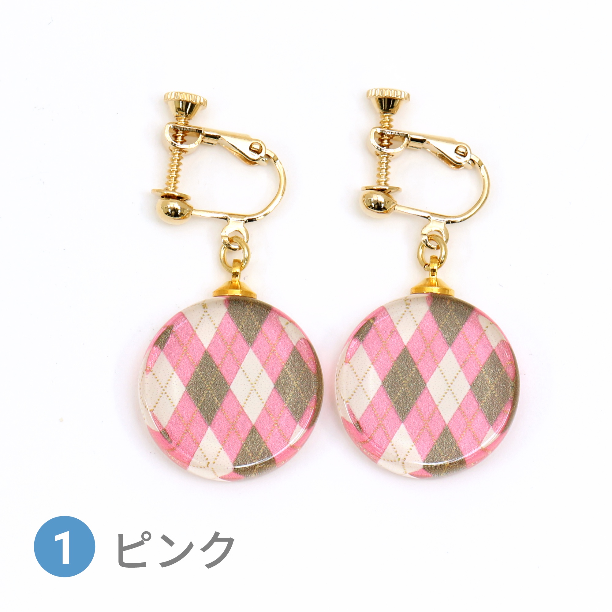 Glass accessories Earring ARGYLE pink round shape
