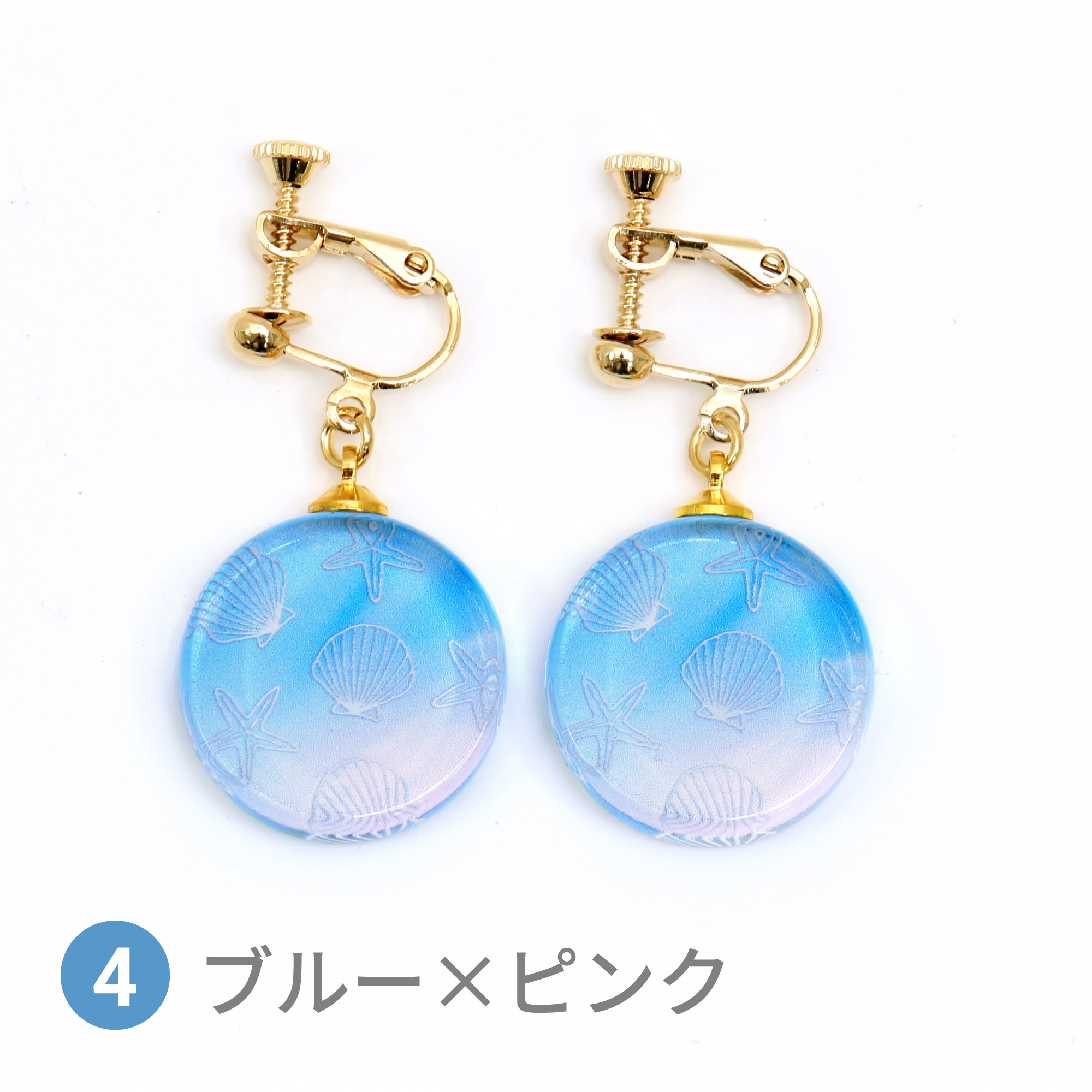 Glass accessories Earring SHELL blue & pink round shape