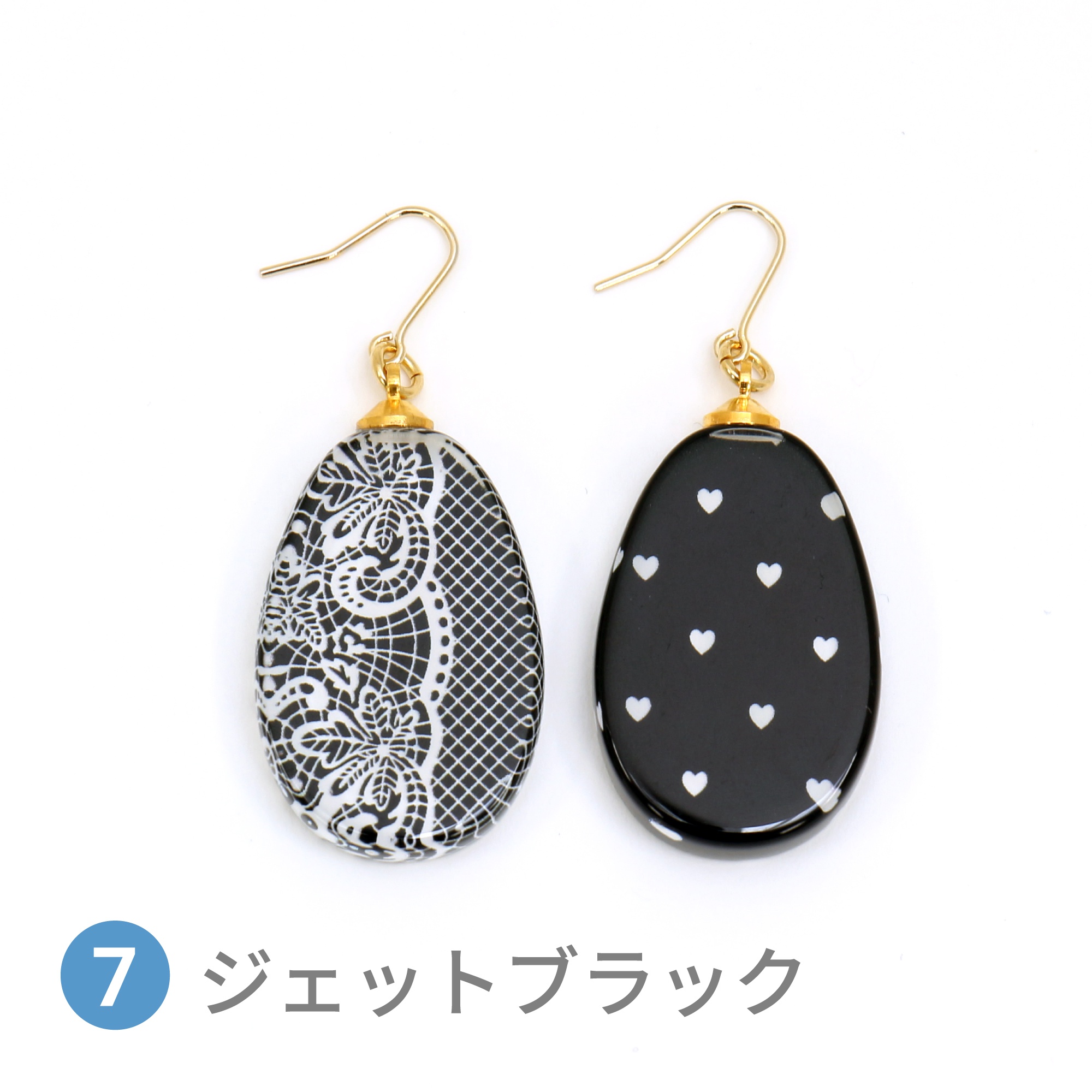 Glass accessories Pierced Earring LACE&HEART jetblack drop shape
