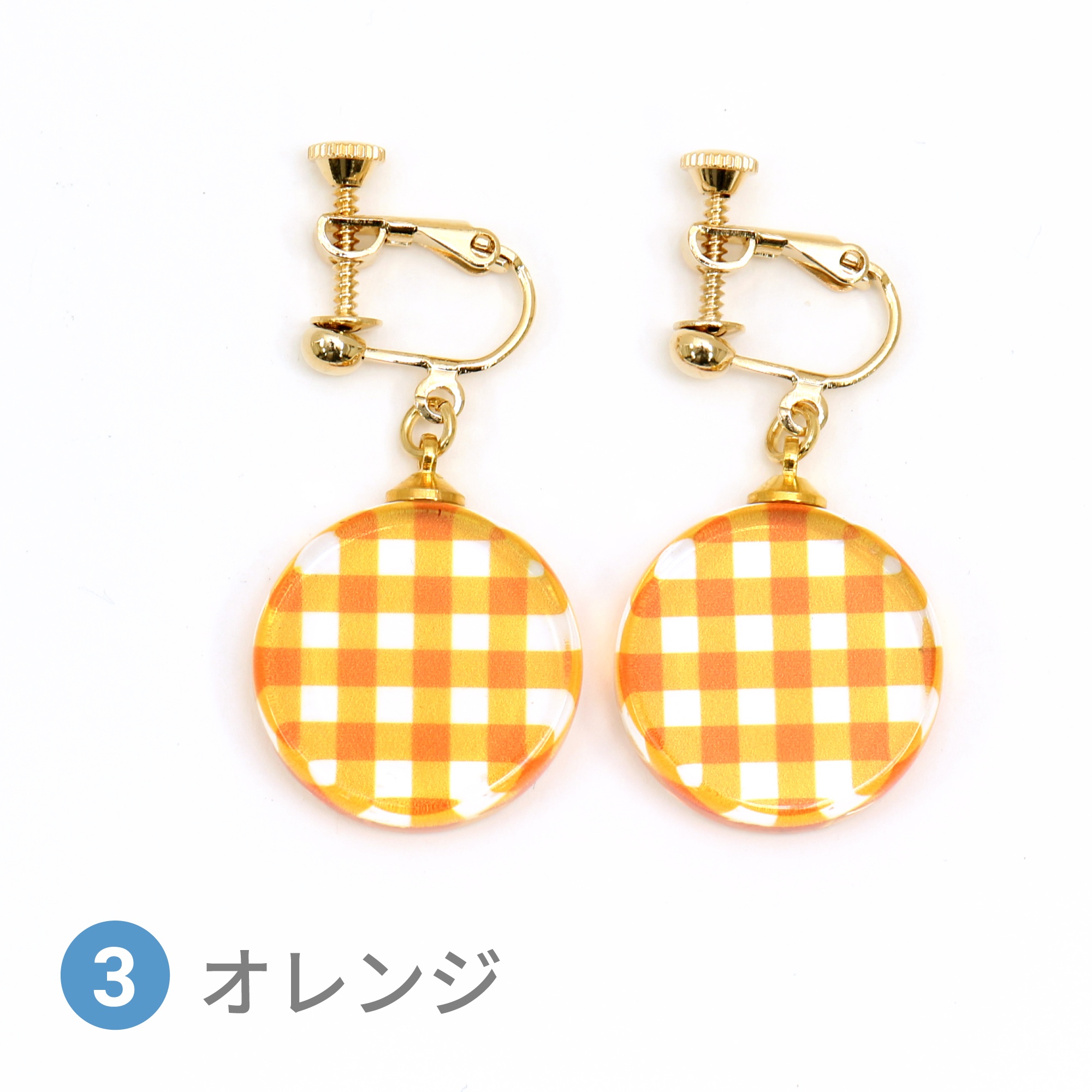 Glass accessories Earring GINGHAM CHECK orange round shape