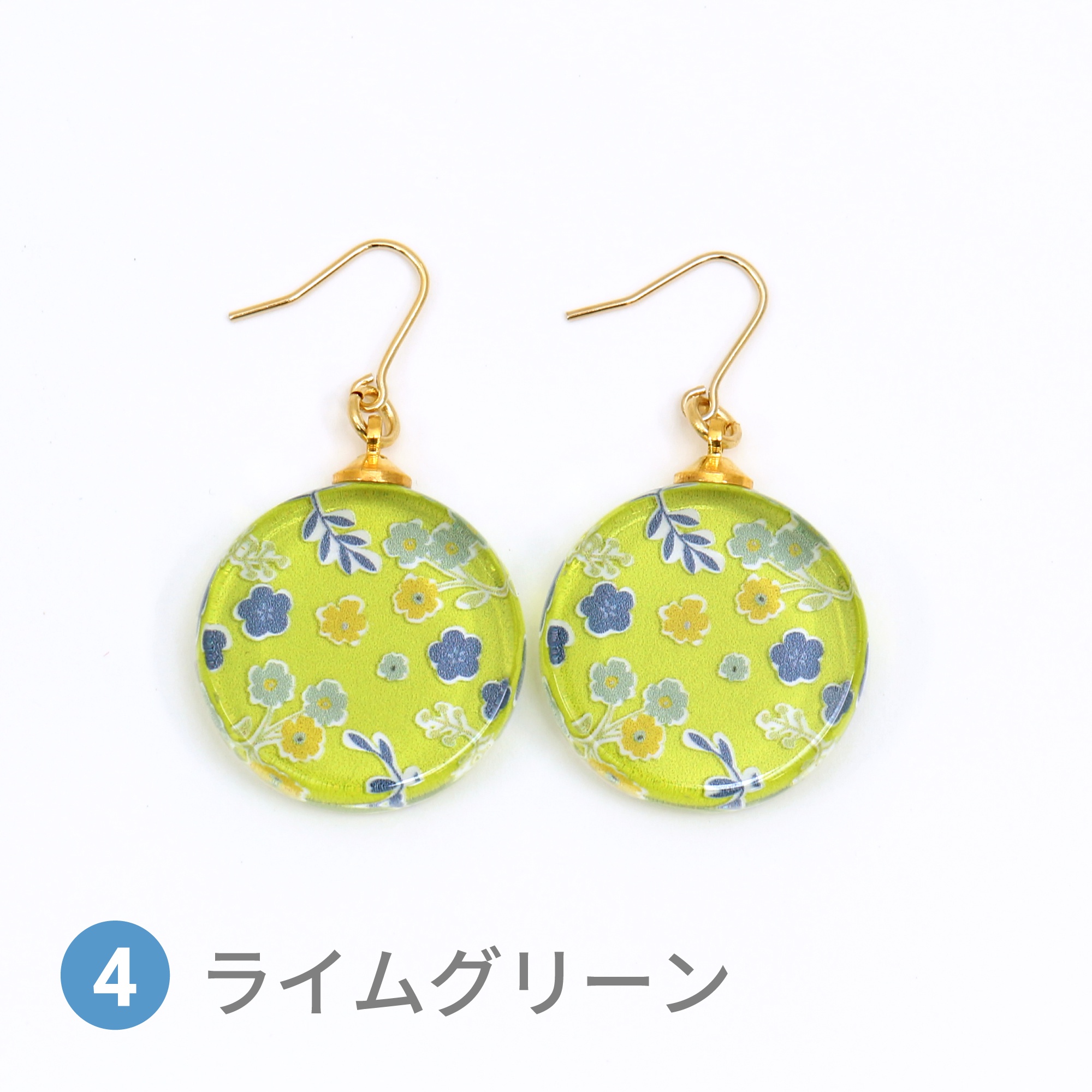 Glass accessories Pierced Earring FLORAL PATTERN lime green round shape