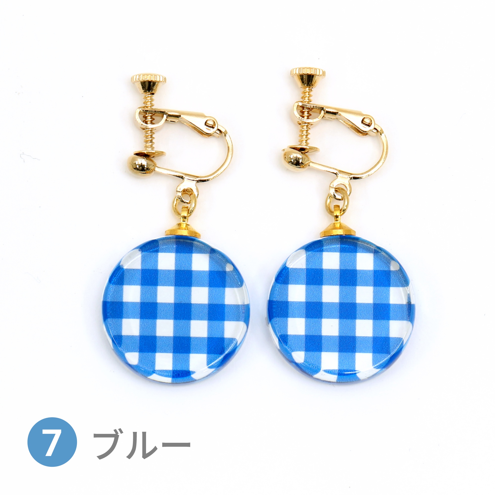 Glass accessories Earring GINGHAM CHECK blue round shape