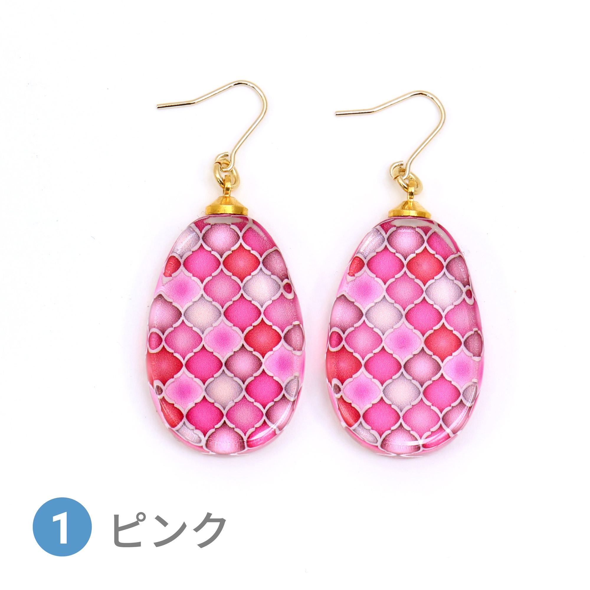Glass accessories Pierced Earring MOROCCAN pink drop shape