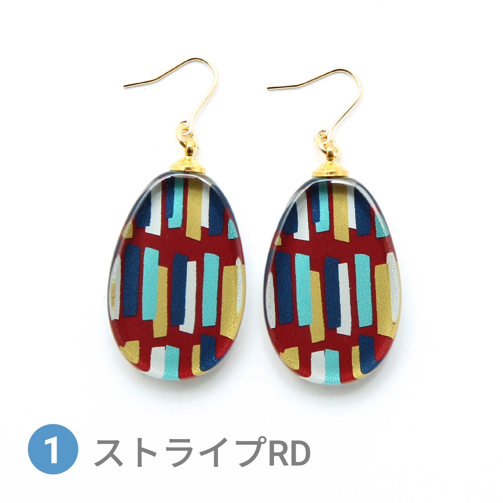 Glass accessories Pierced Earring SCANDINAVIAN stripe red drop shape
