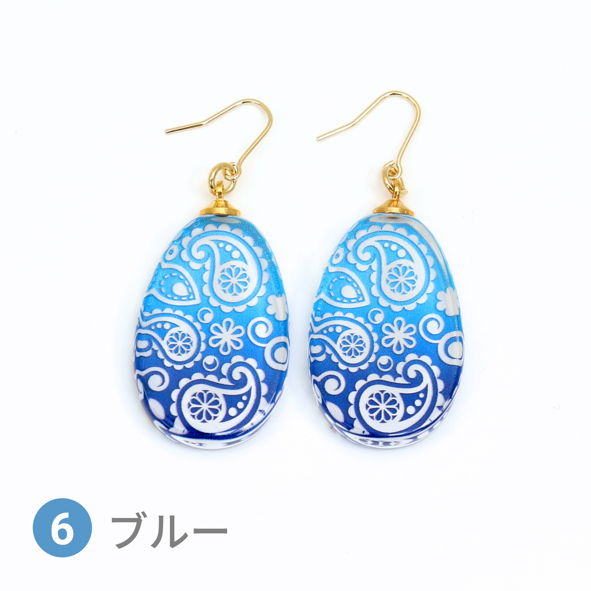 Glass accessories Pierced Earring PAISLEY blue drop shape