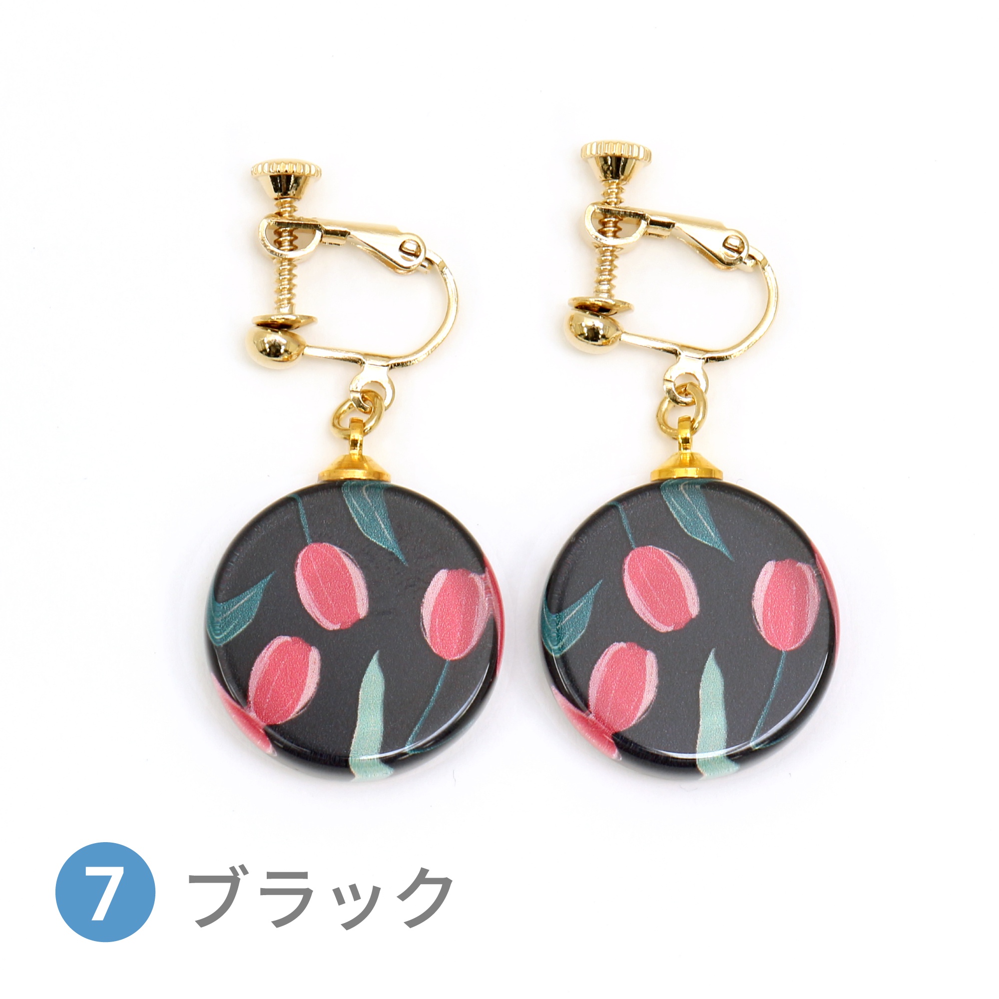 Glass accessories Earring TULIP black round shape