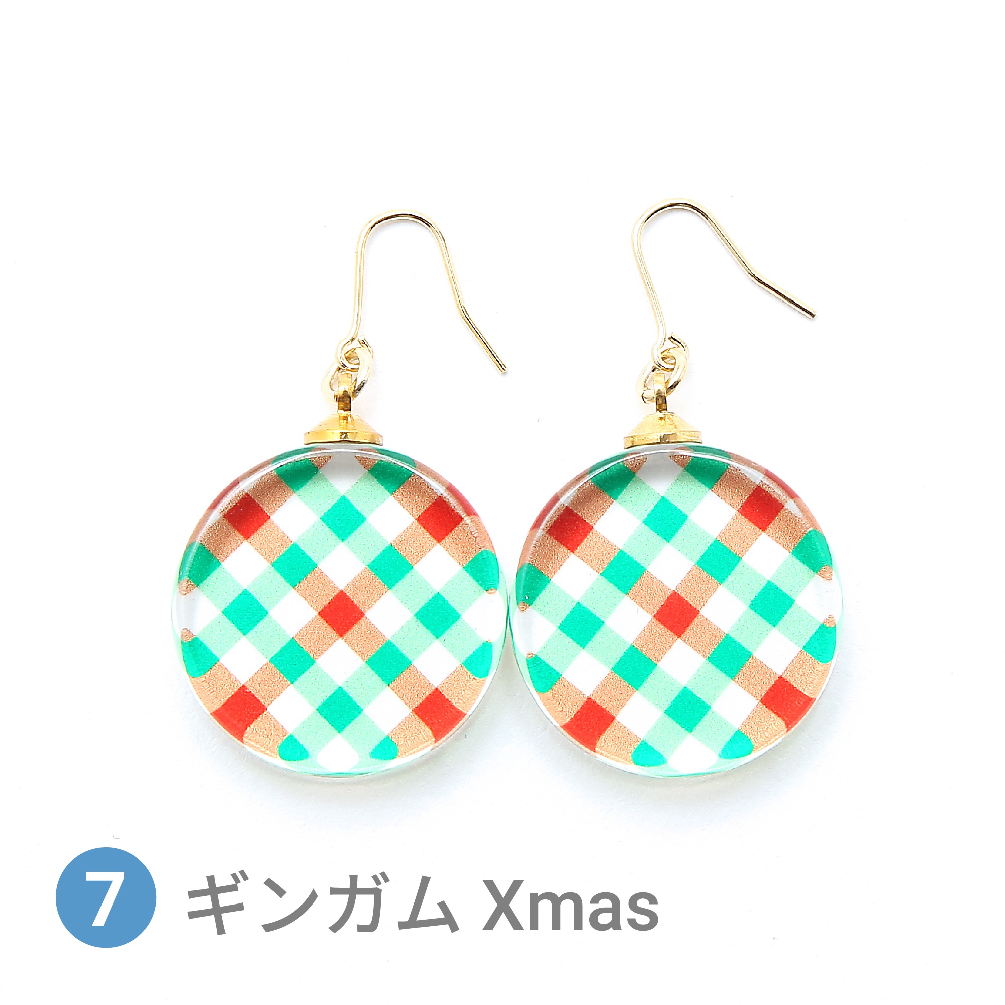 Glass accessories Pierced Earring Xmas color gingham round shape