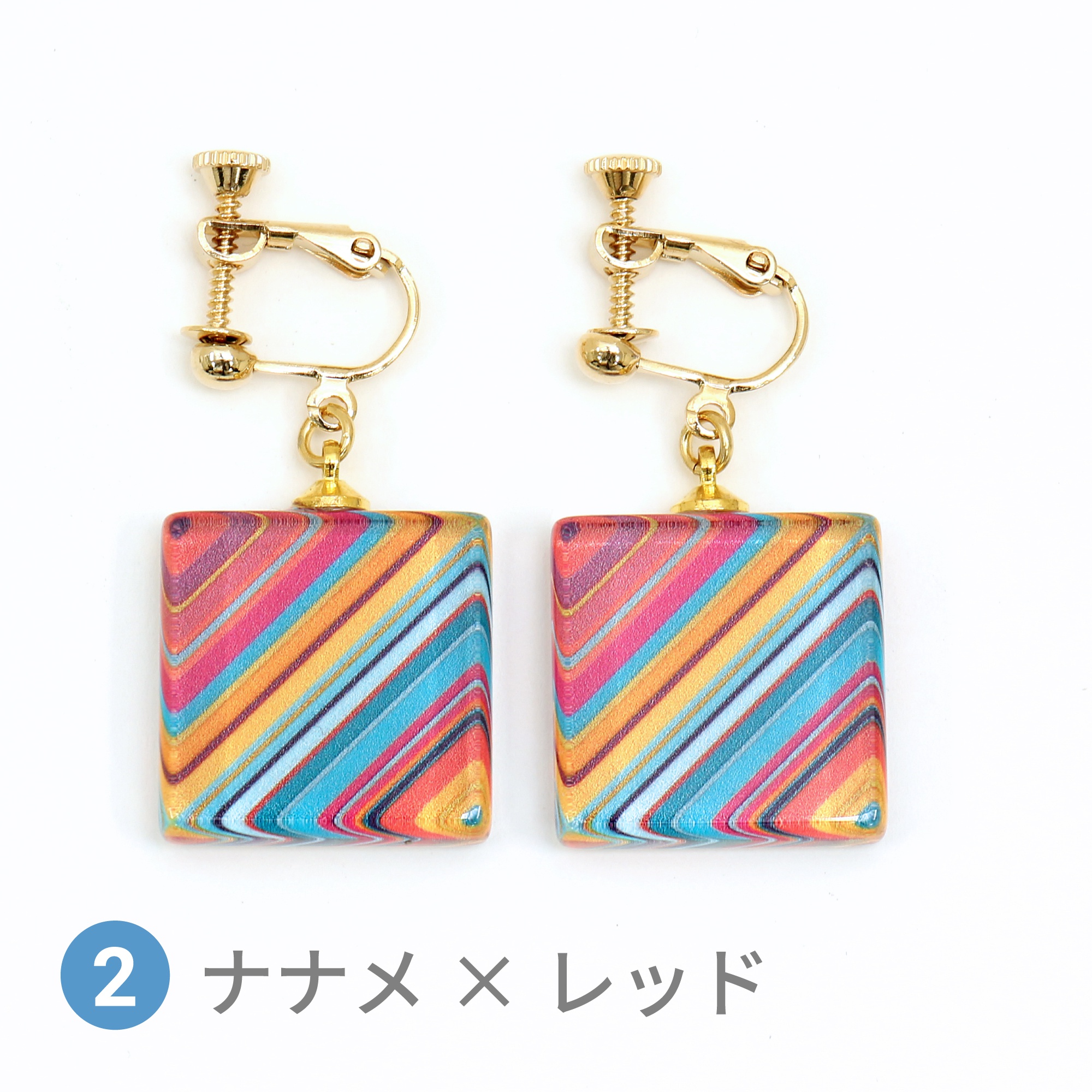 Glass accessories Earring SPEED diagonal&red square shape