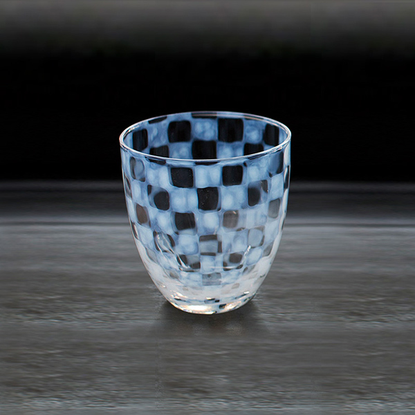 Taisho romantic glass tumbler, checkered