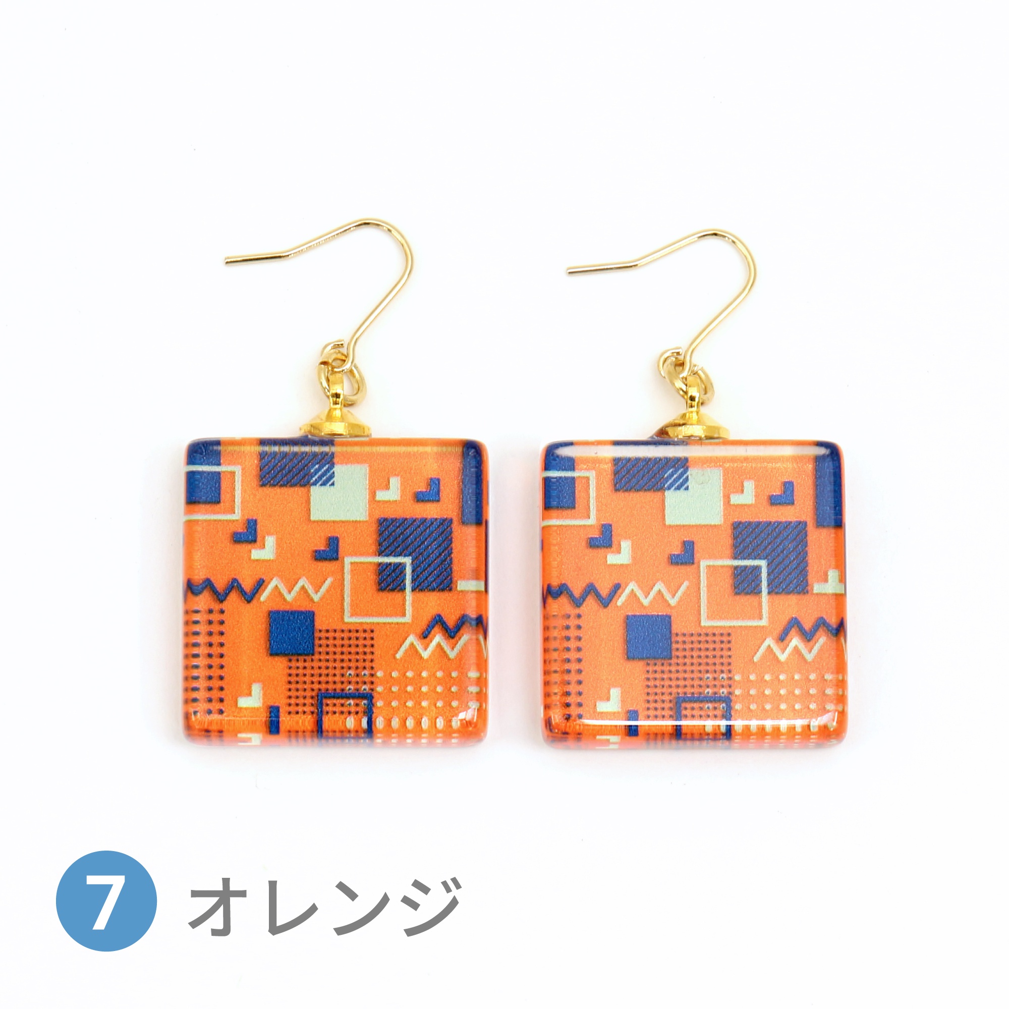 Glass accessories Pierced Earring GEOMETRIC orange square shape