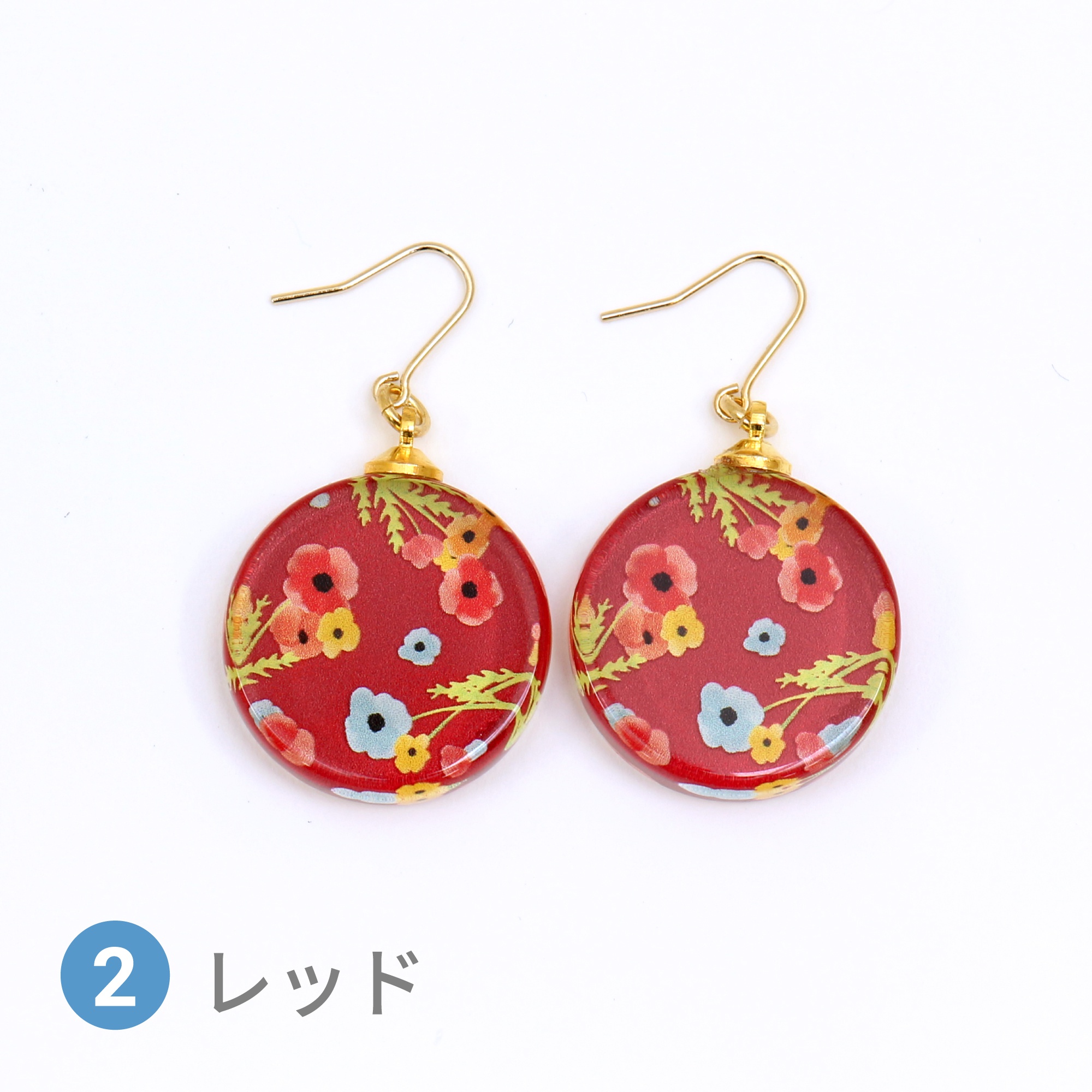 Glass accessories Pierced Earring POPPY red round shape