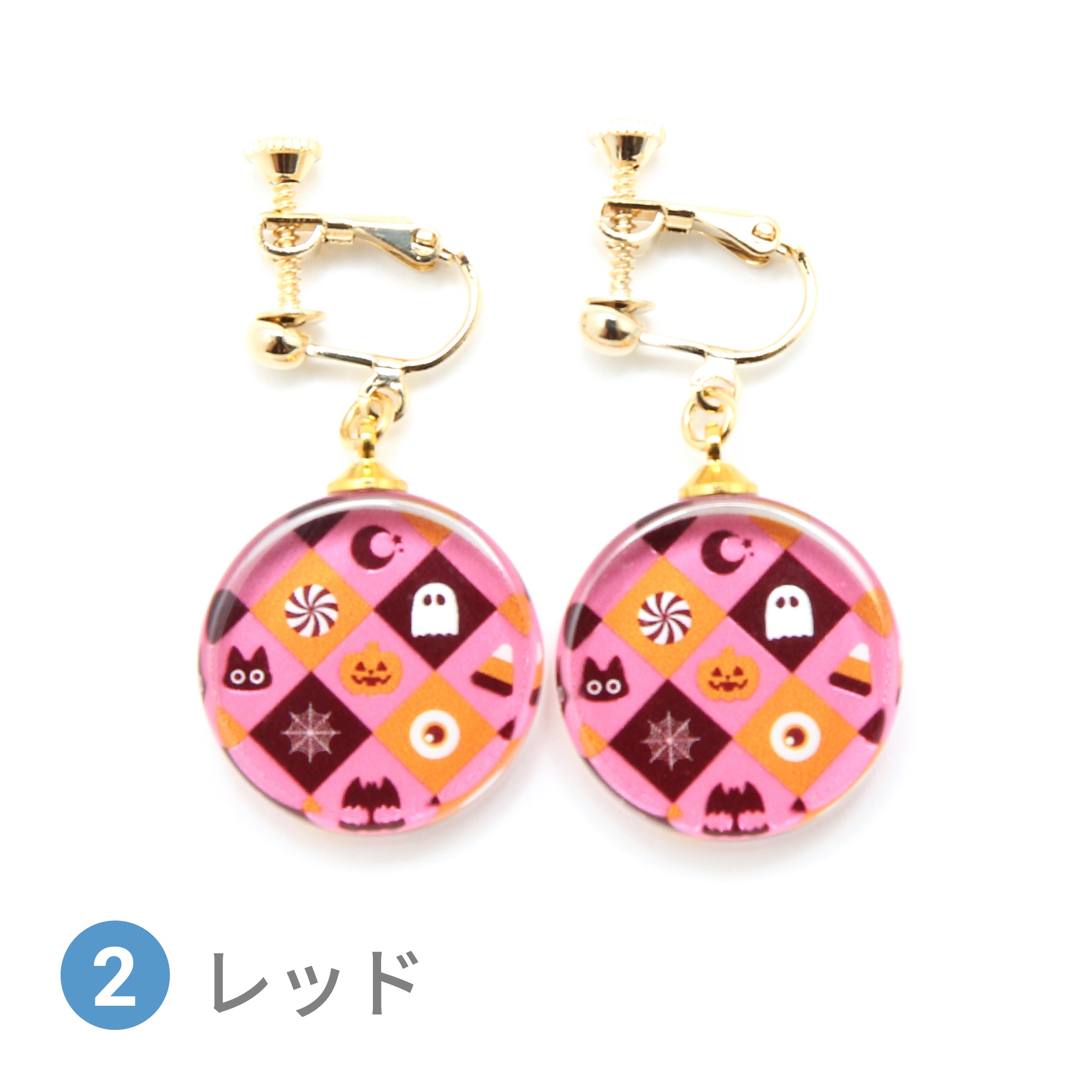 Glass accessories Earring HALLOWEEN PATTERN red round shape