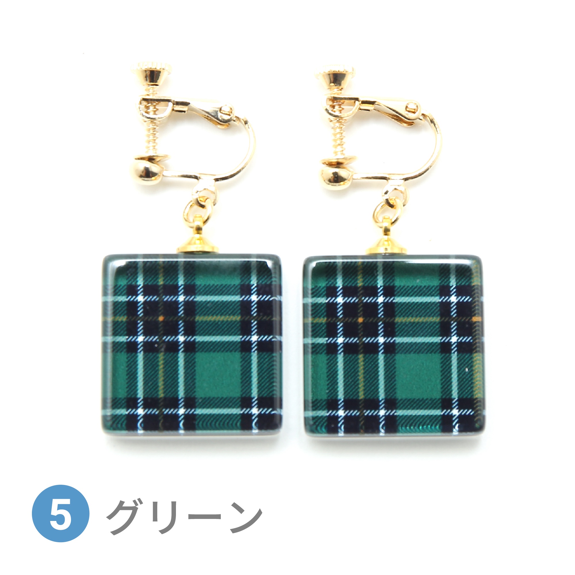 Glass accessories Earring TARTAN green square shape