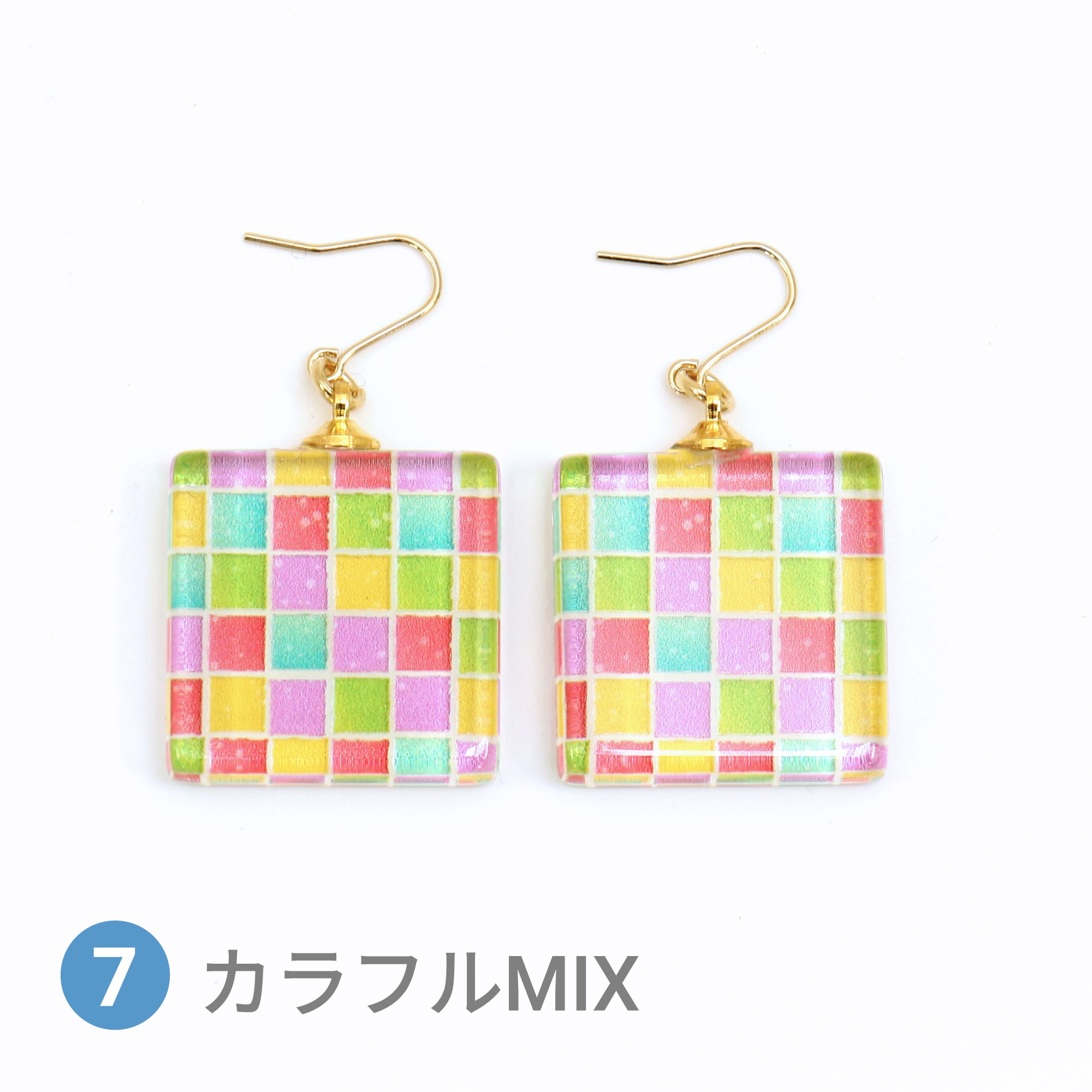 Glass accessories Pierced Earring TILE colorful mix square shape