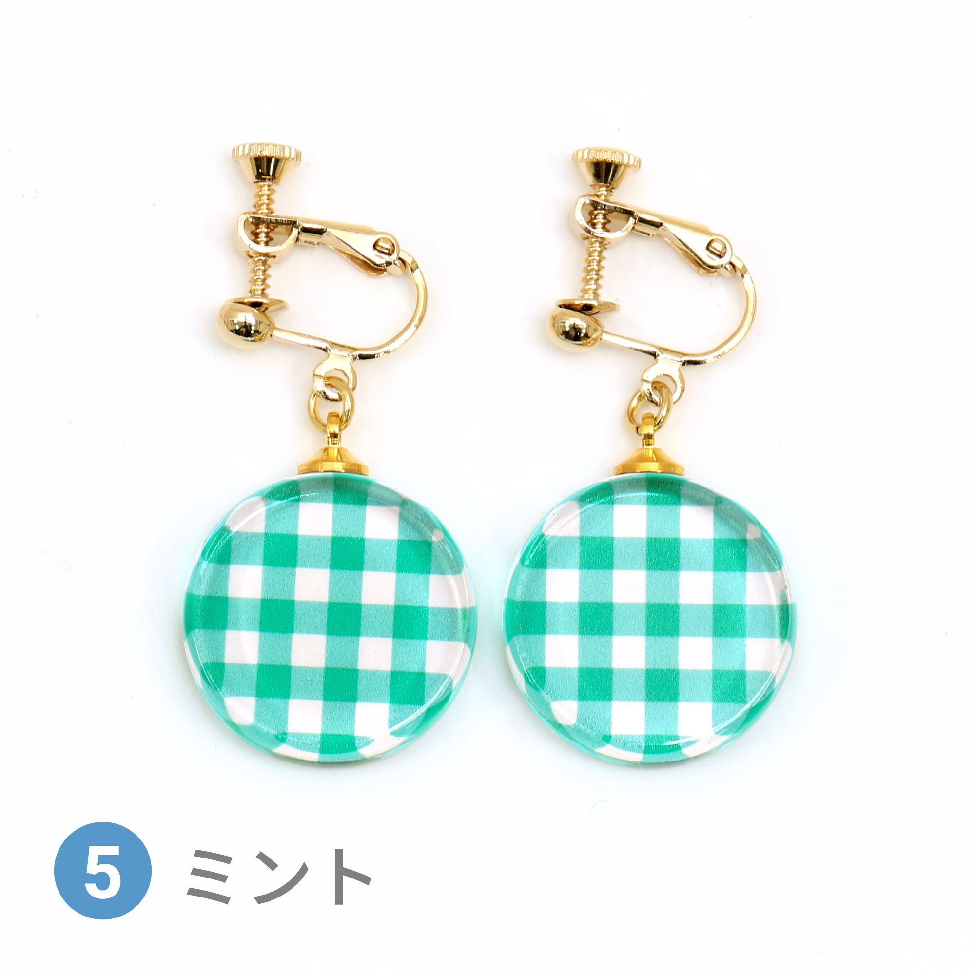 Glass accessories Earring GINGHAM CHECK mint round shape