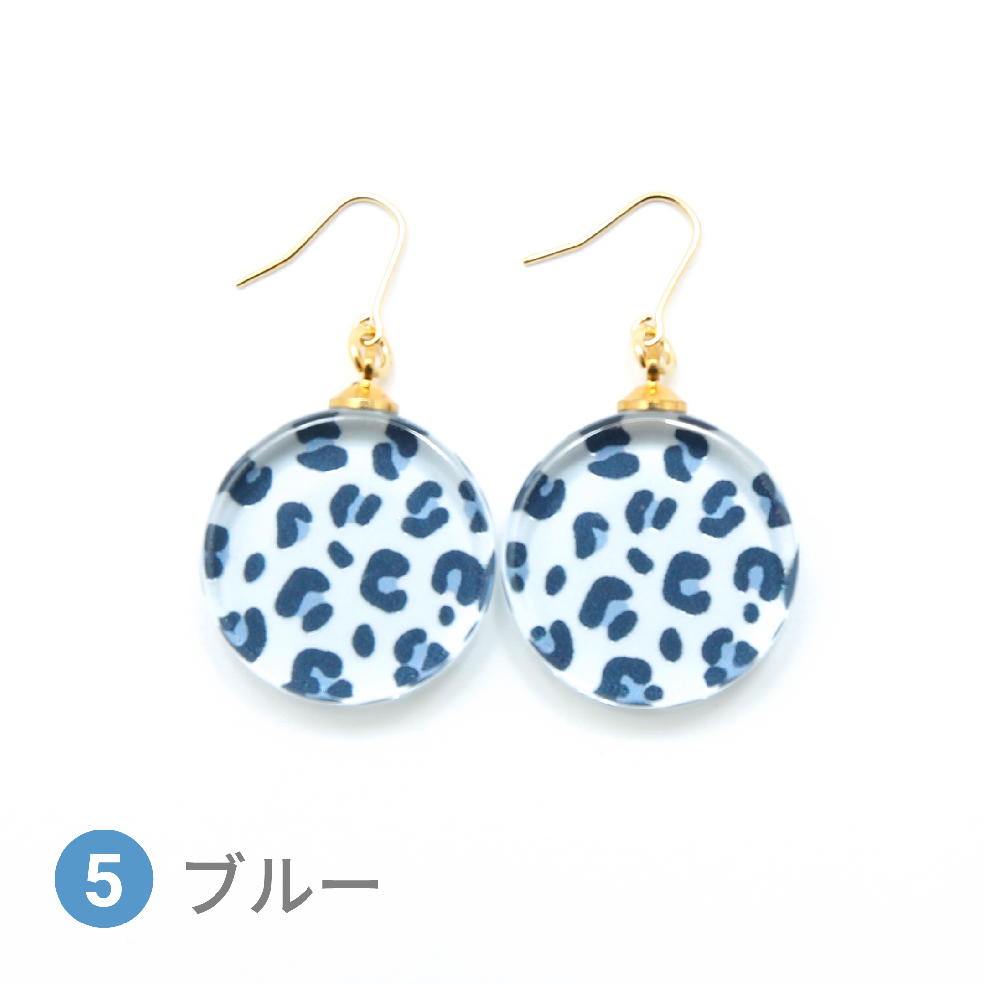 Glass accessories Pierced Earring LEOPARD blue round shape