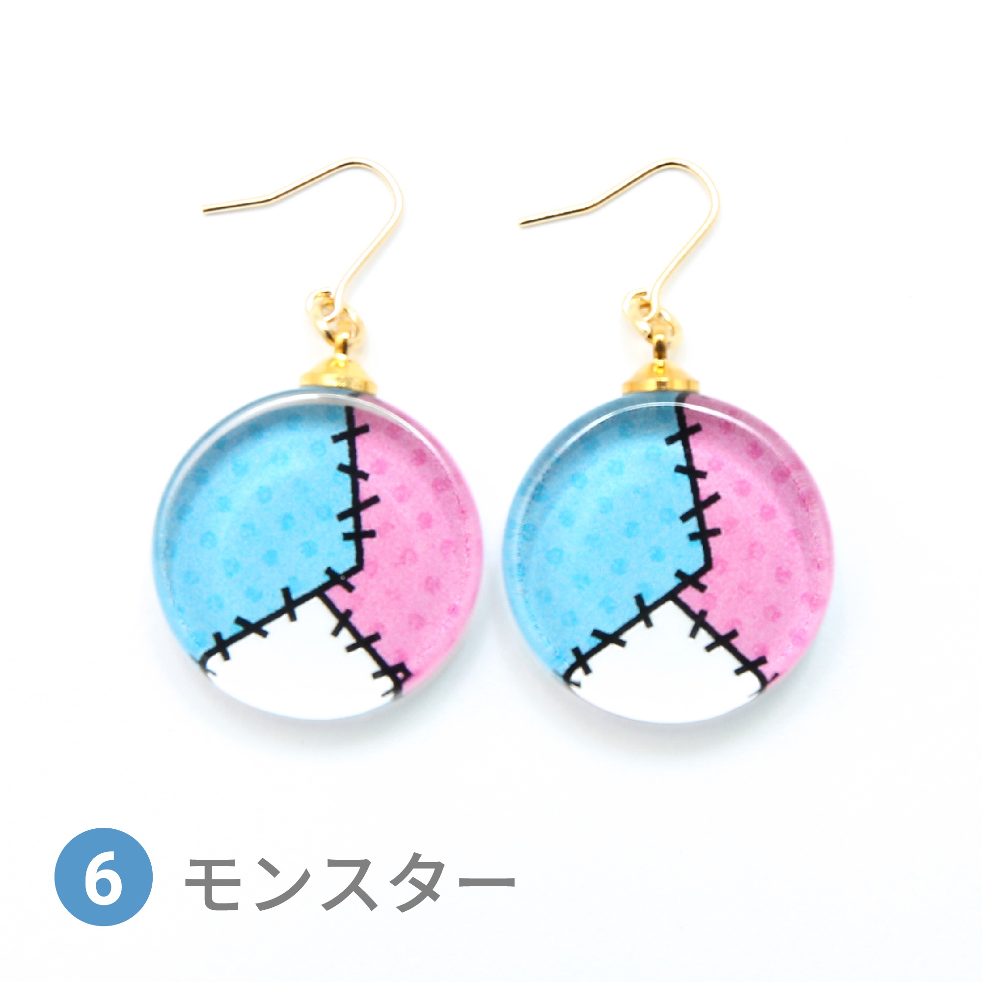 Glass accessories Pierced Earring PATCHWORK monster round shape