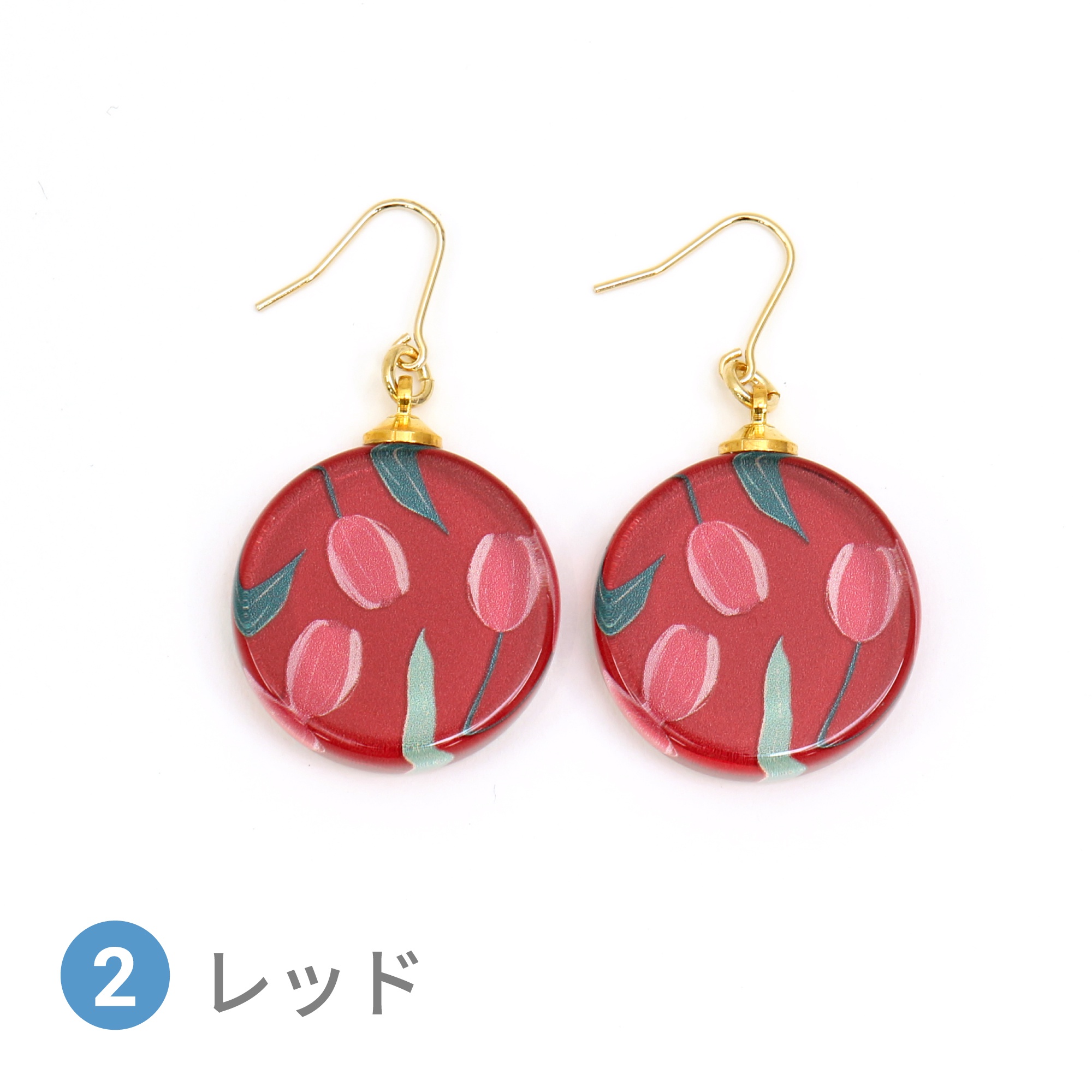 Glass accessories Pierced Earring TULIP red round shape
