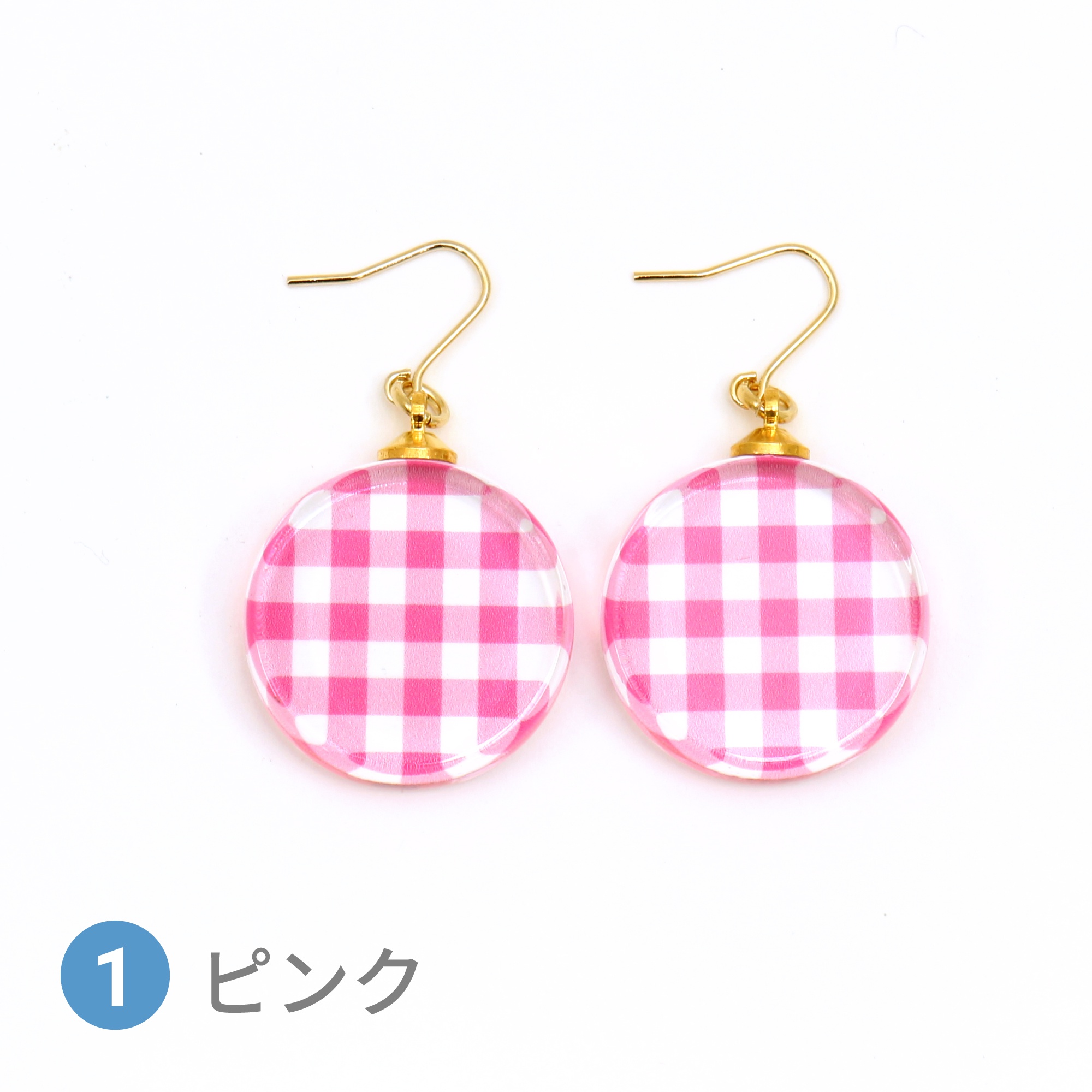 Glass accessories Pierced Earring GINGHAM CHECK pink round shape