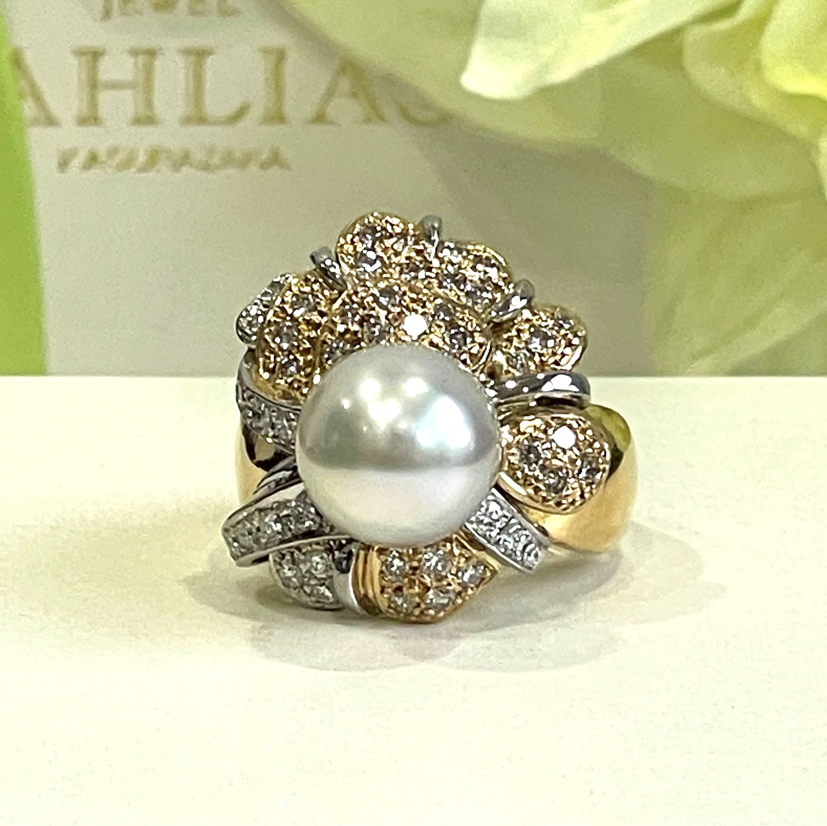[one of a kind] K18 Platinum900 South Sea pearl Natural diamond  pearl 12mm  diamond 0.97ct size : JCS 17 US 8.5(adjustable)  weight : 22g