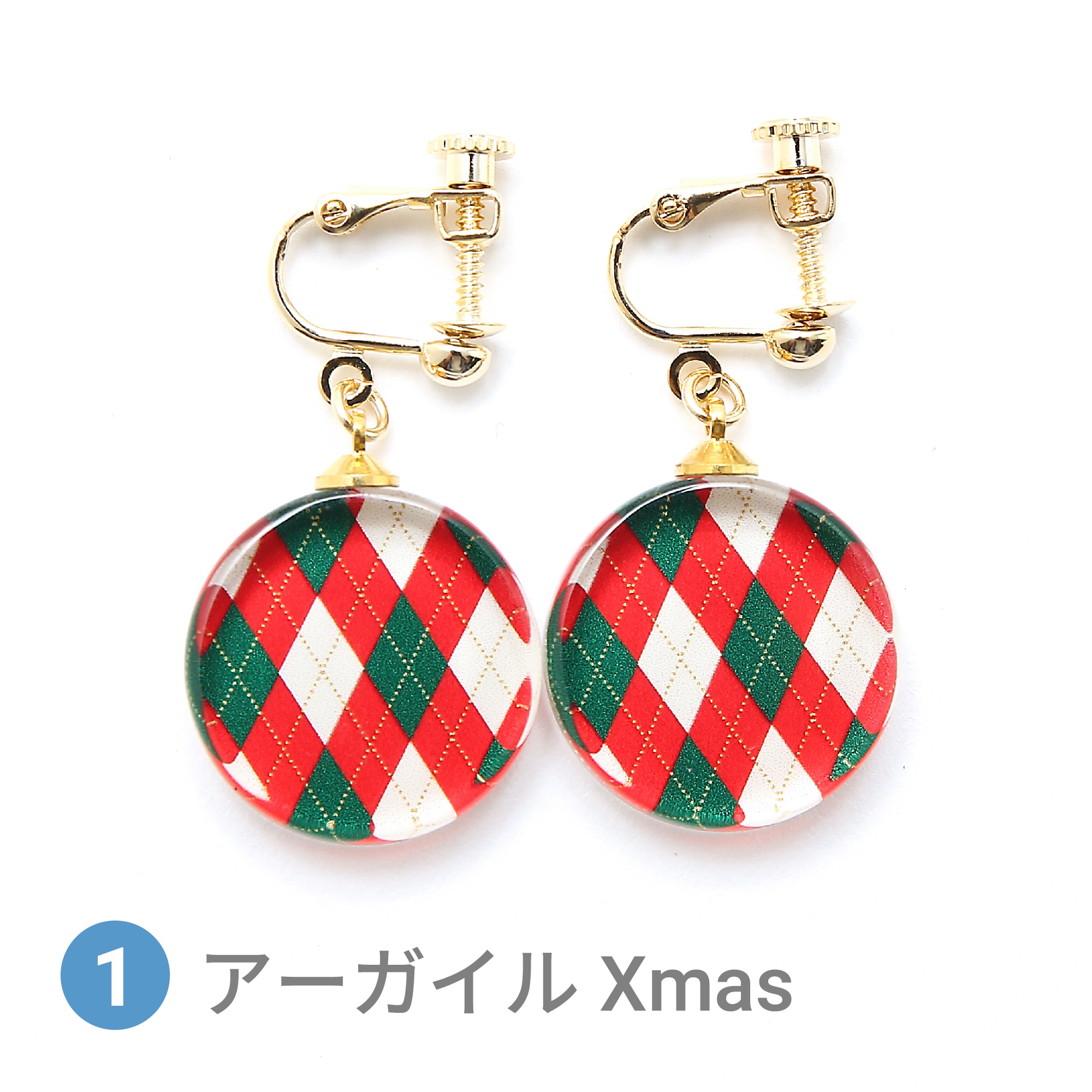 Glass accessories Earring Xmas color argyle round shape