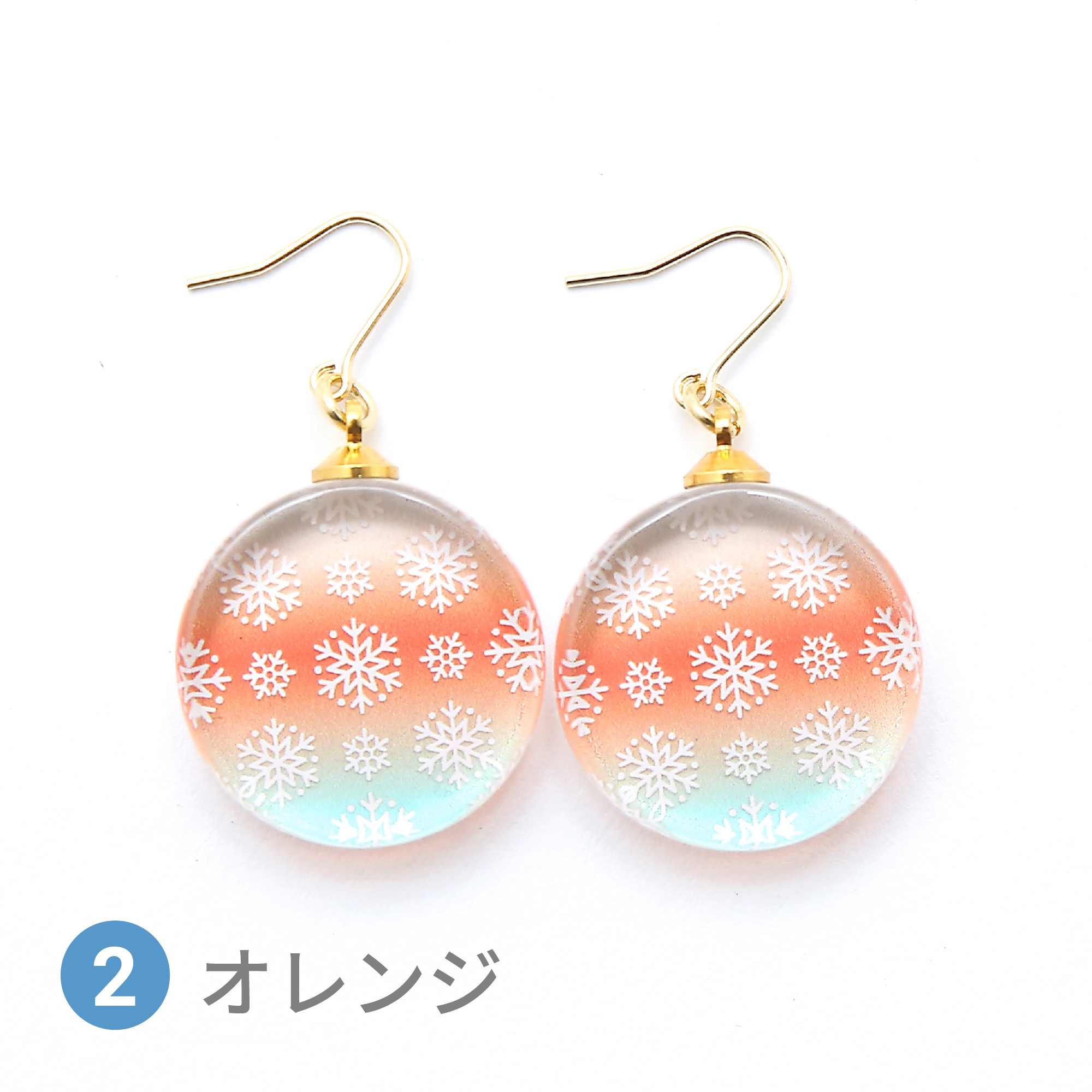 Glass accessories Pierced Earring snow flake orange round shape