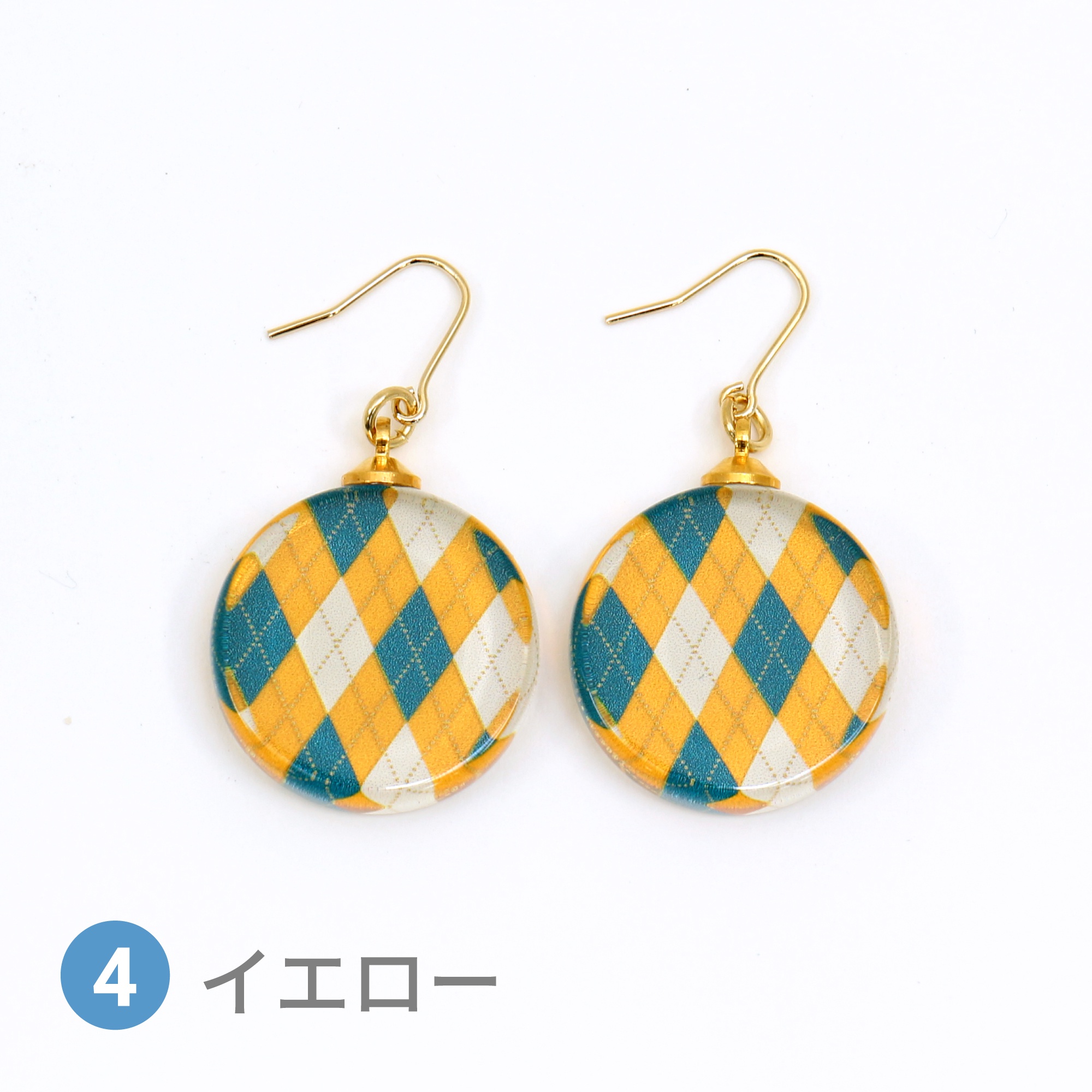 Glass accessories Pierced Earring ARGYLE yellow round shape