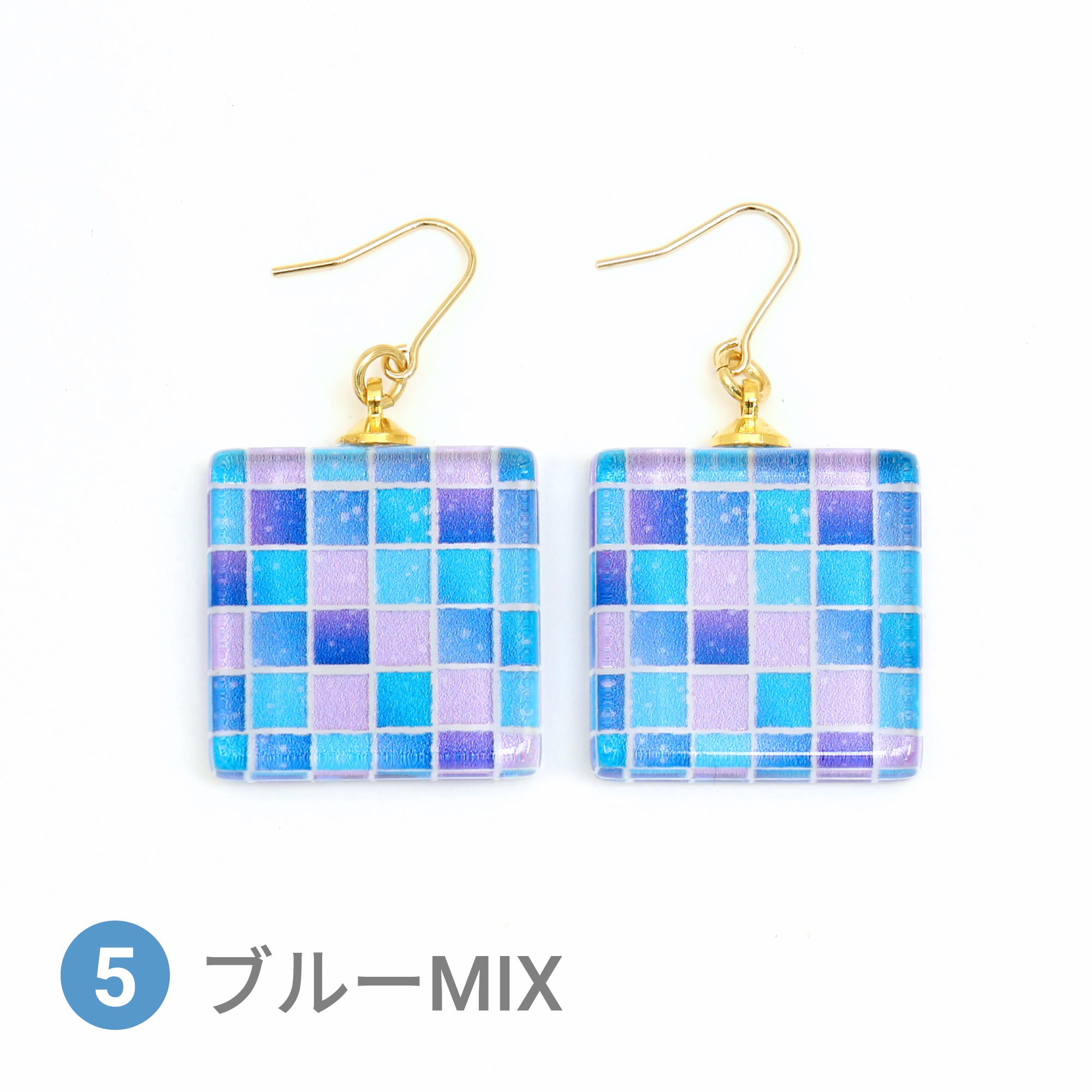 Glass accessories Pierced Earring TILE blue mix square shape