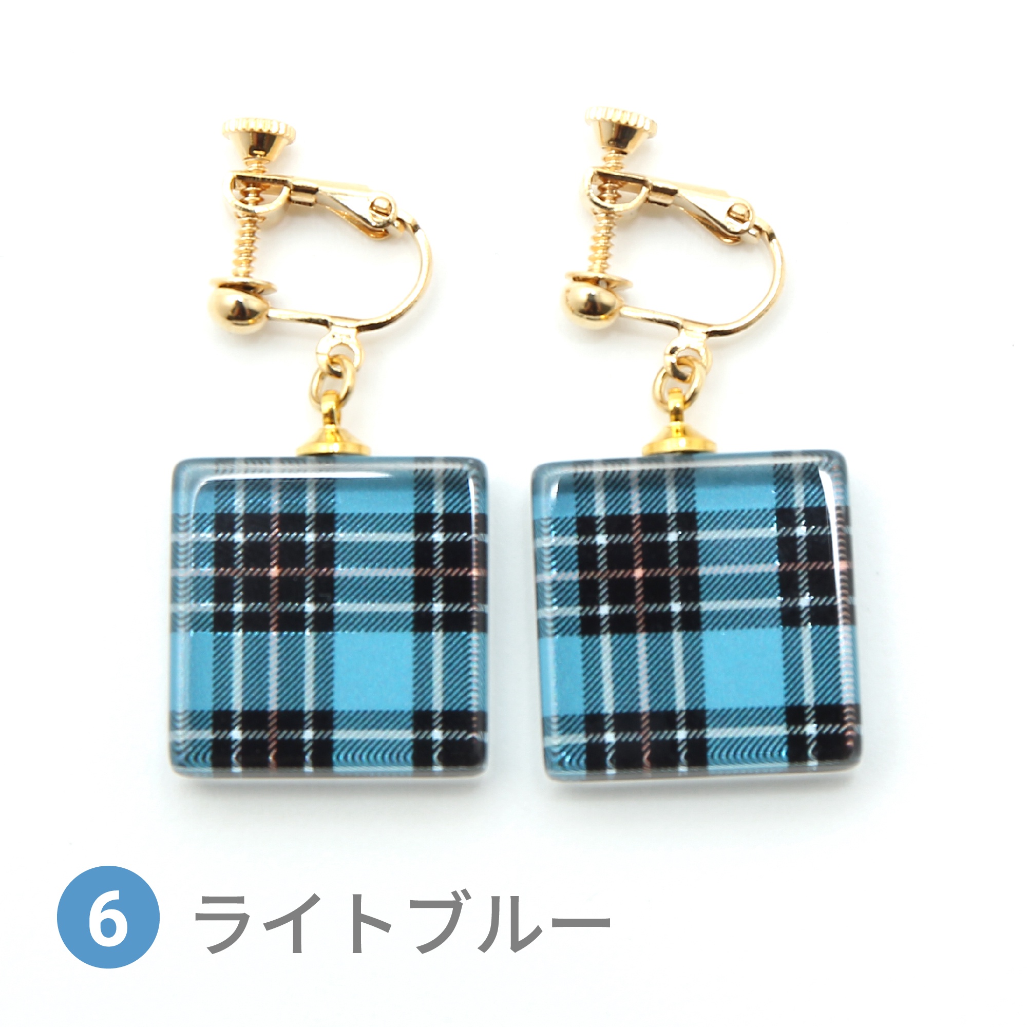 Glass accessories Earring TARTAN lightblue square shape