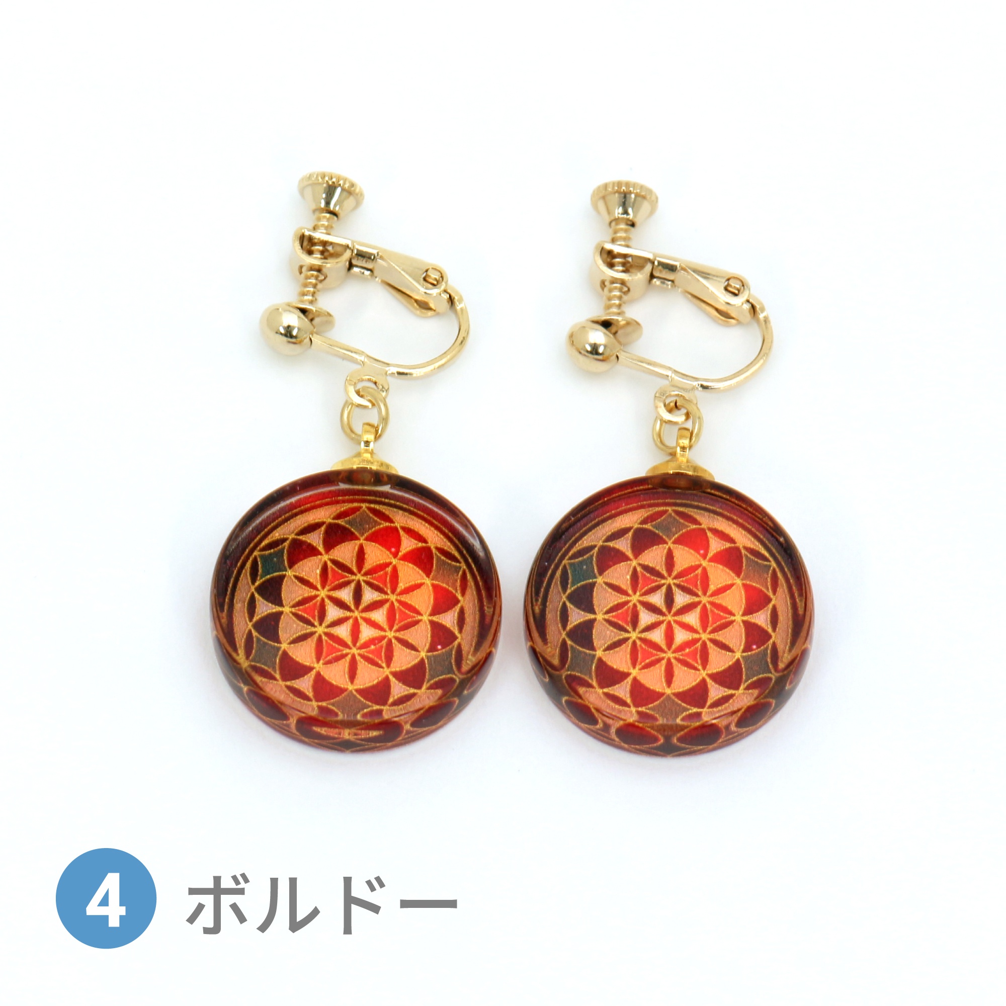 Glass accessories Earring FLOWER OF LIFE bordeaux round shape