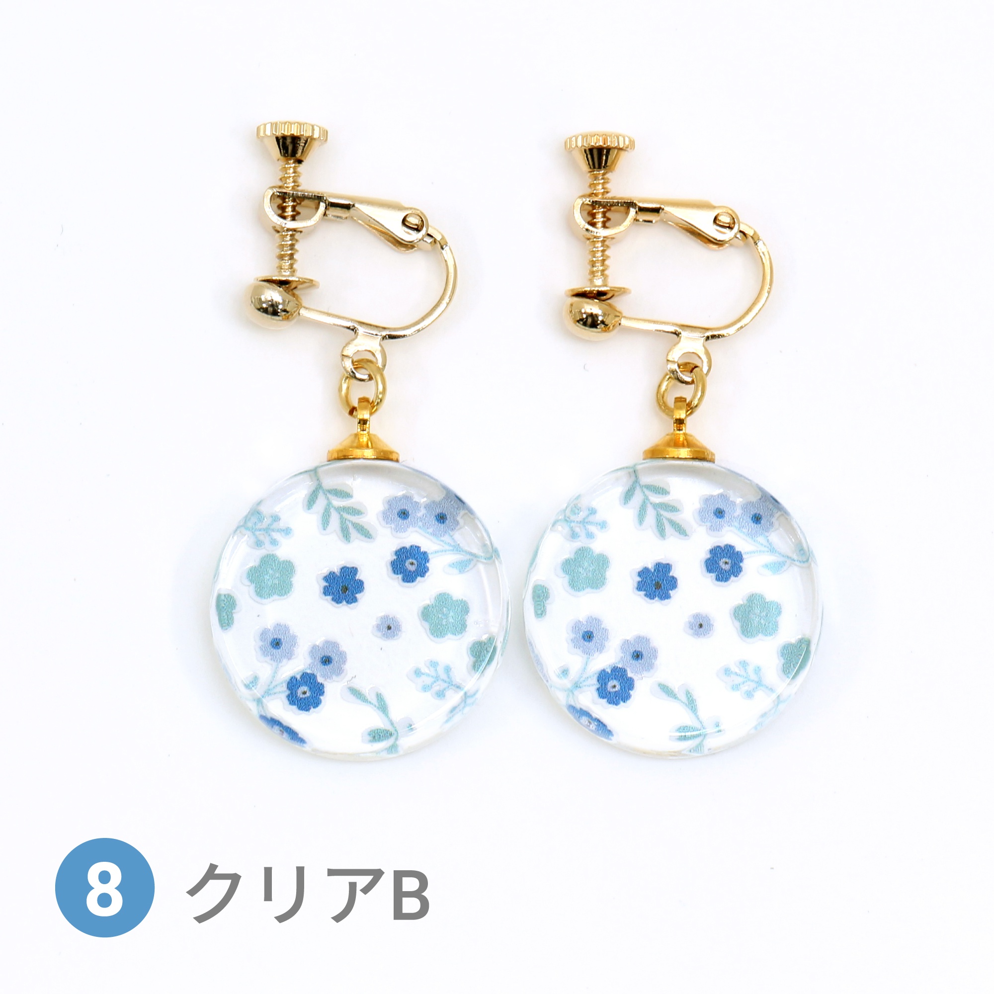Glass accessories Earring FLORAL PATTERN clear B round shape
