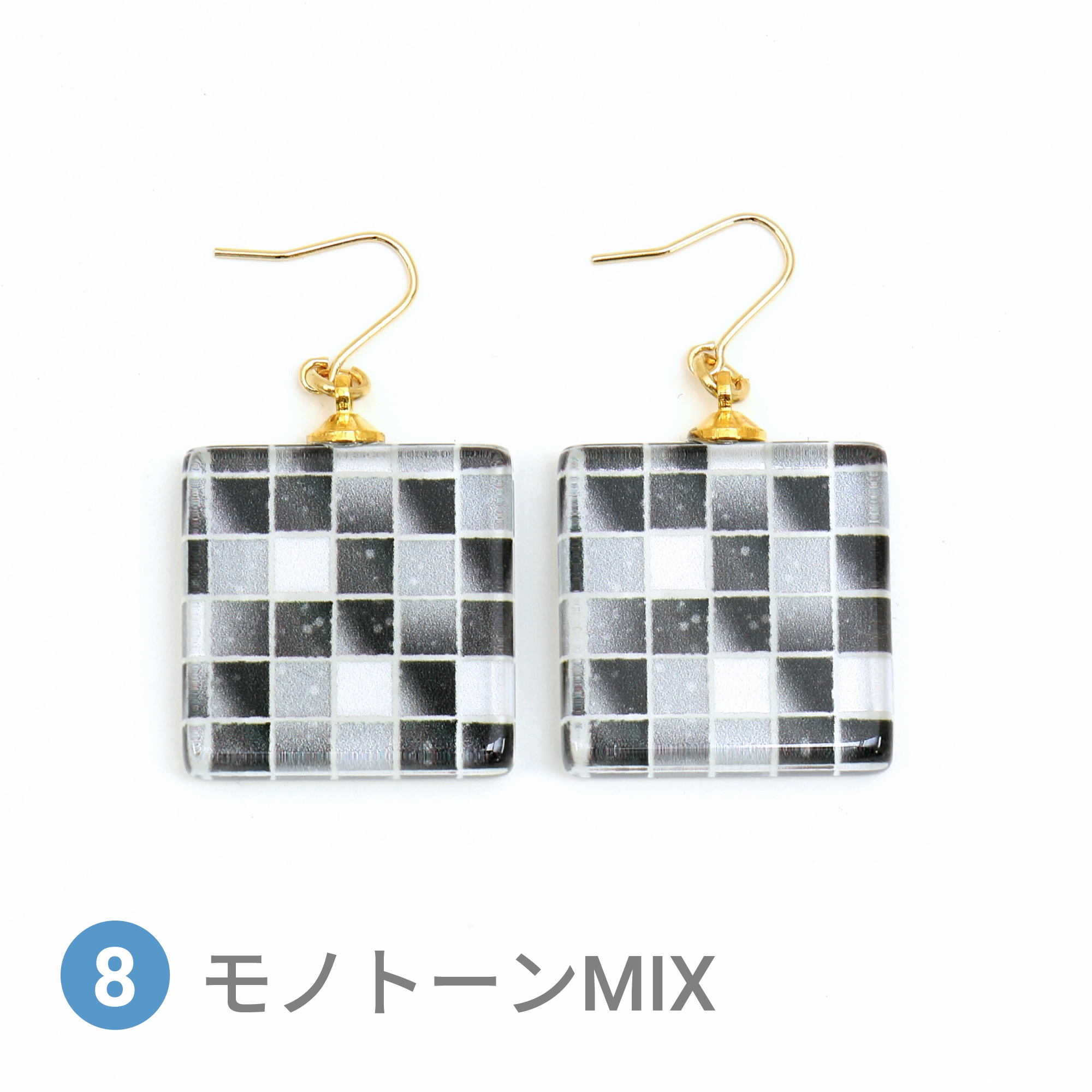Glass accessories Pierced Earring TILE monotone mix square shape