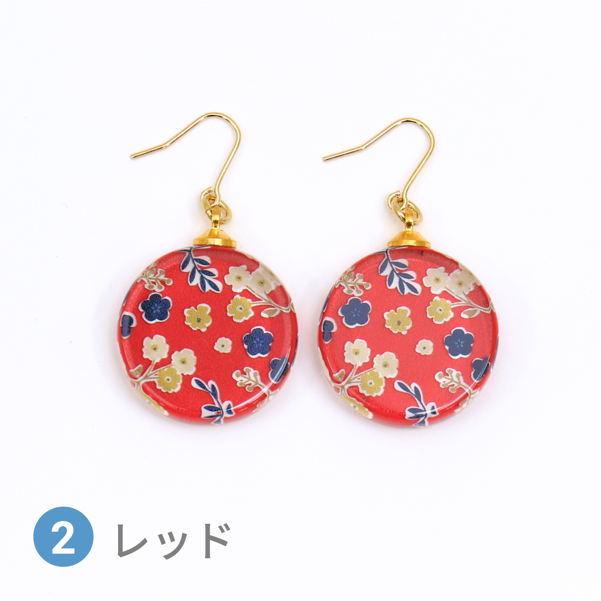 Glass accessories Pierced Earring FLORAL PATTERN red round shape