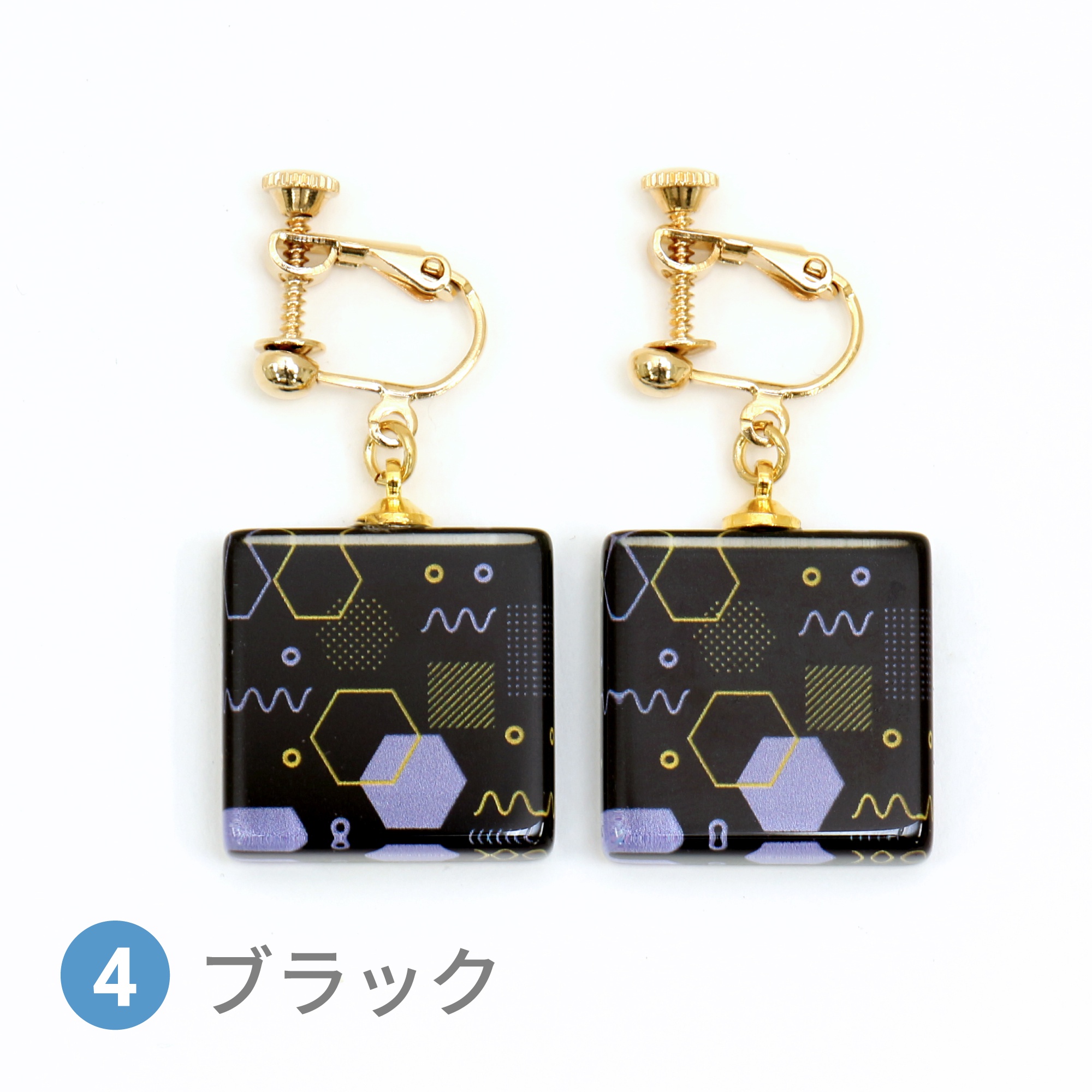 Glass accessories Earring GEOMETRIC black square shape