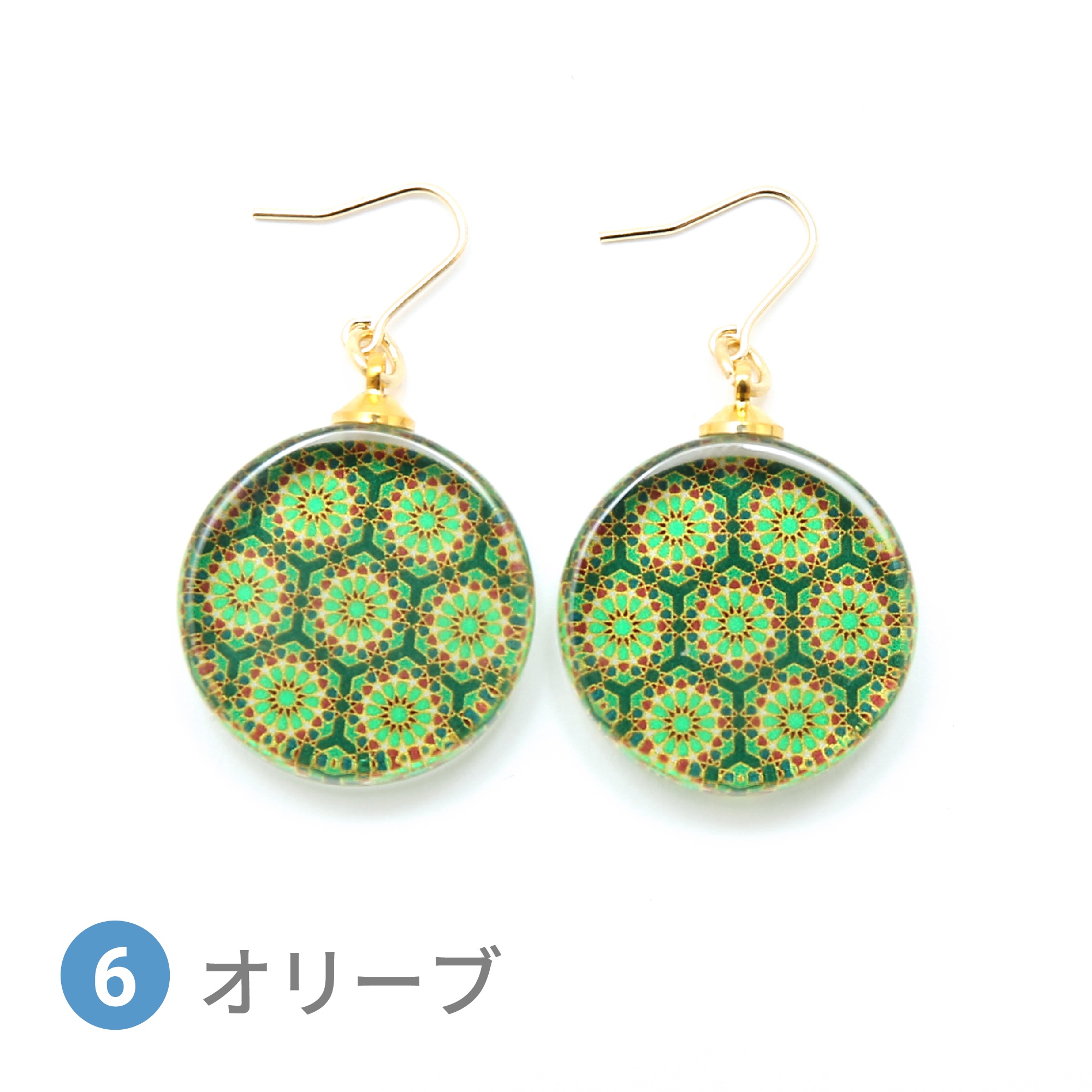 Glass accessories Pierced Earring ARABESQUE olive round shape