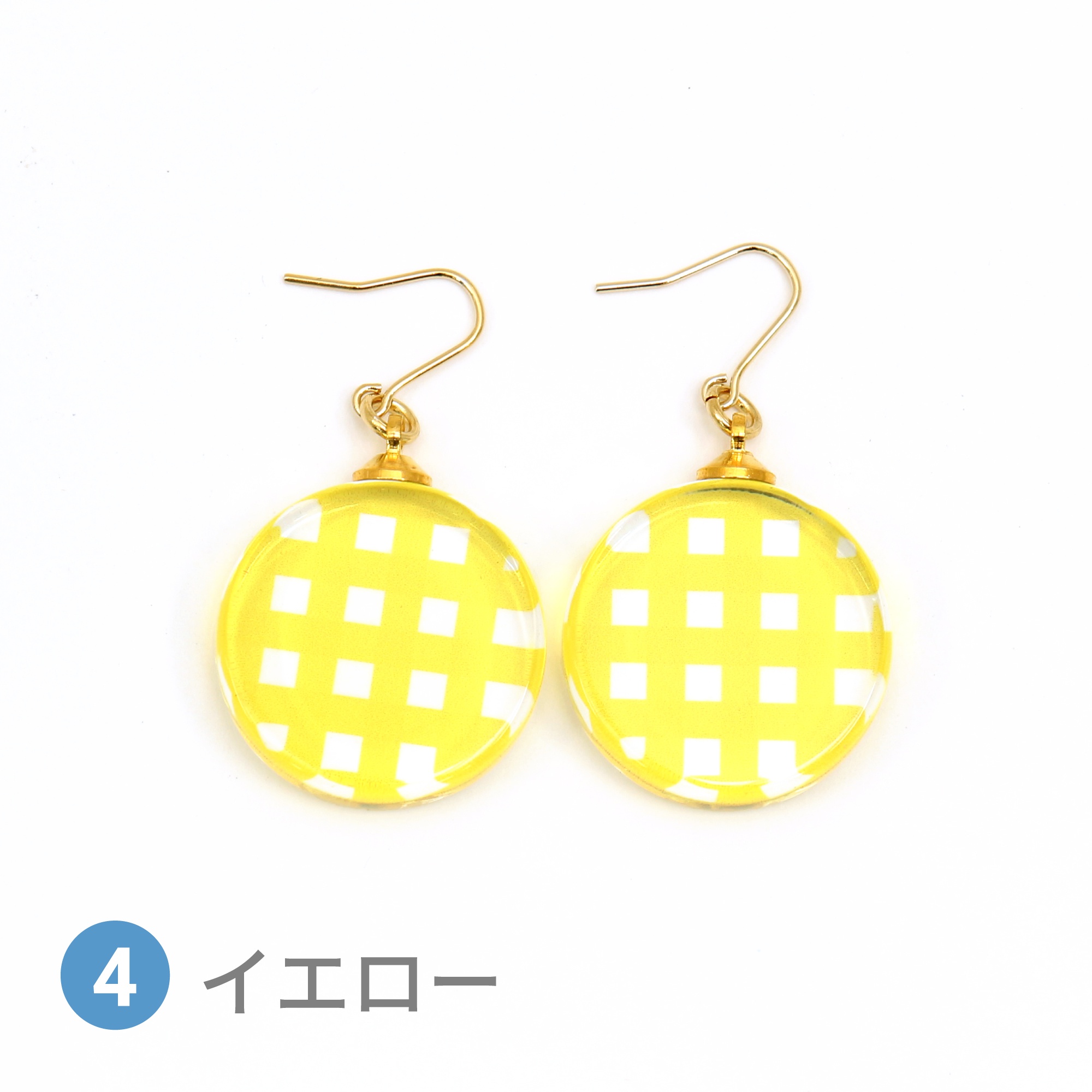 Glass accessories Pierced Earring GINGHAM CHECK yellow round shape